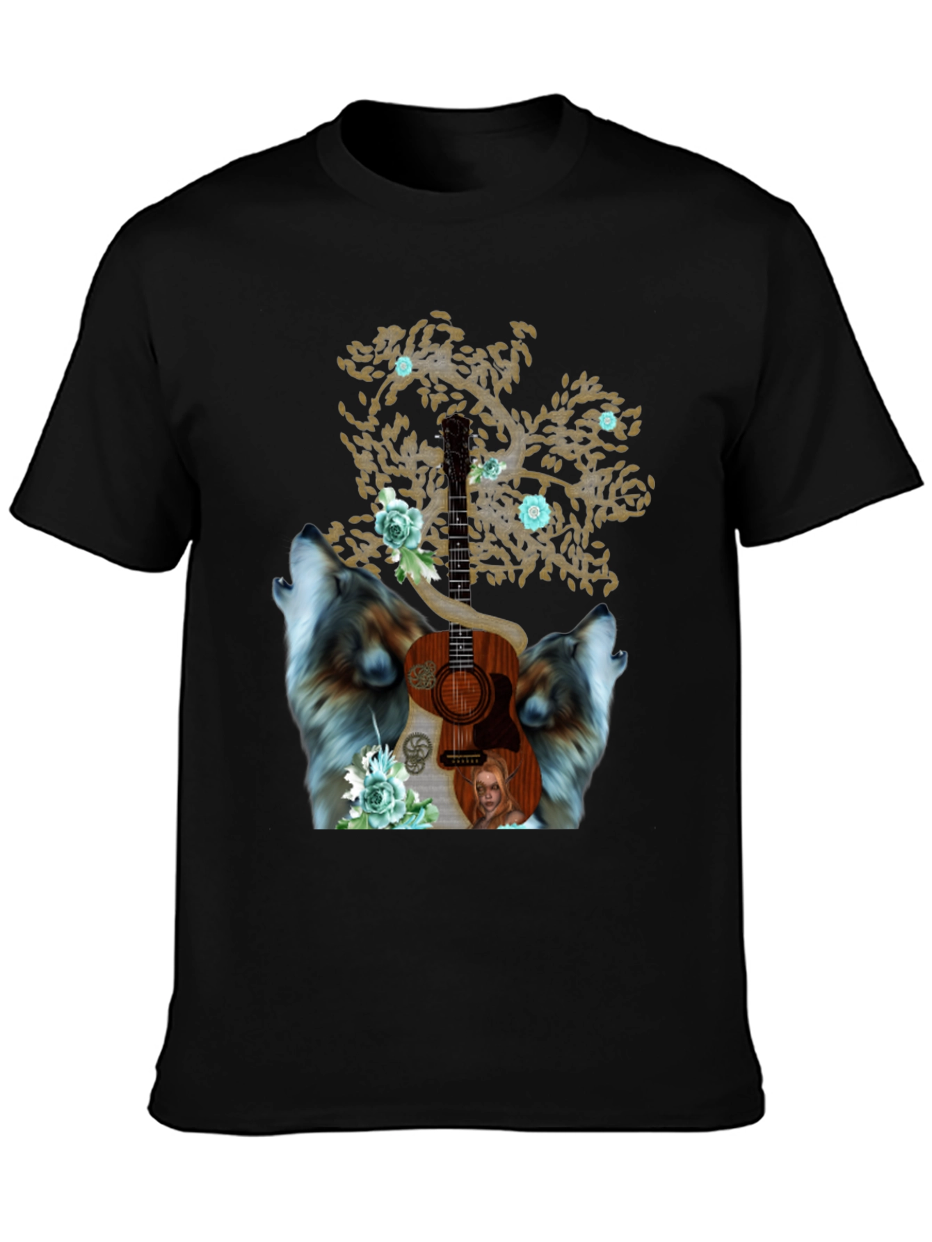 Wolf Guitar Tree Mens Graphic Tee