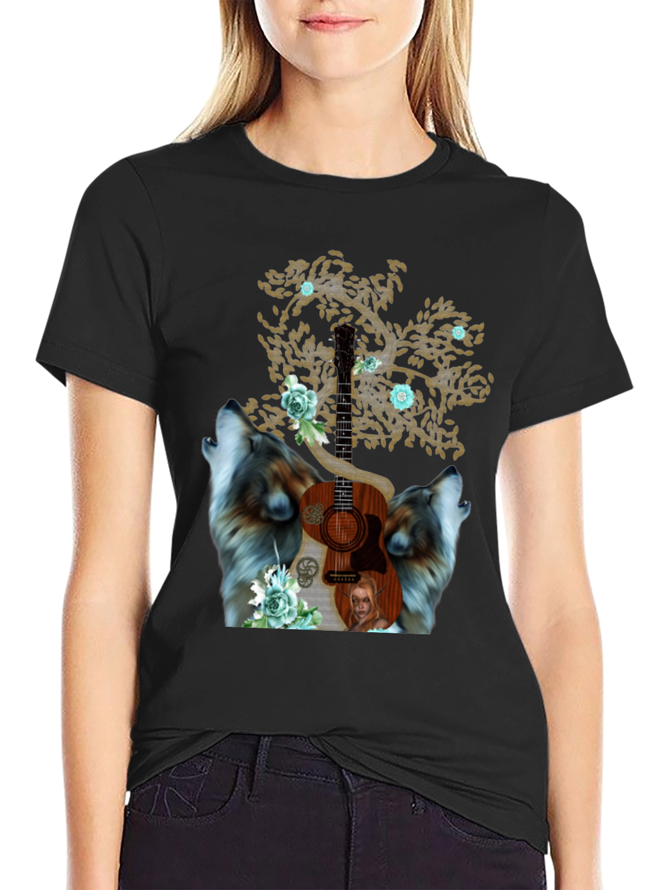 Wolf Guitar Tree Mens Graphic Tee