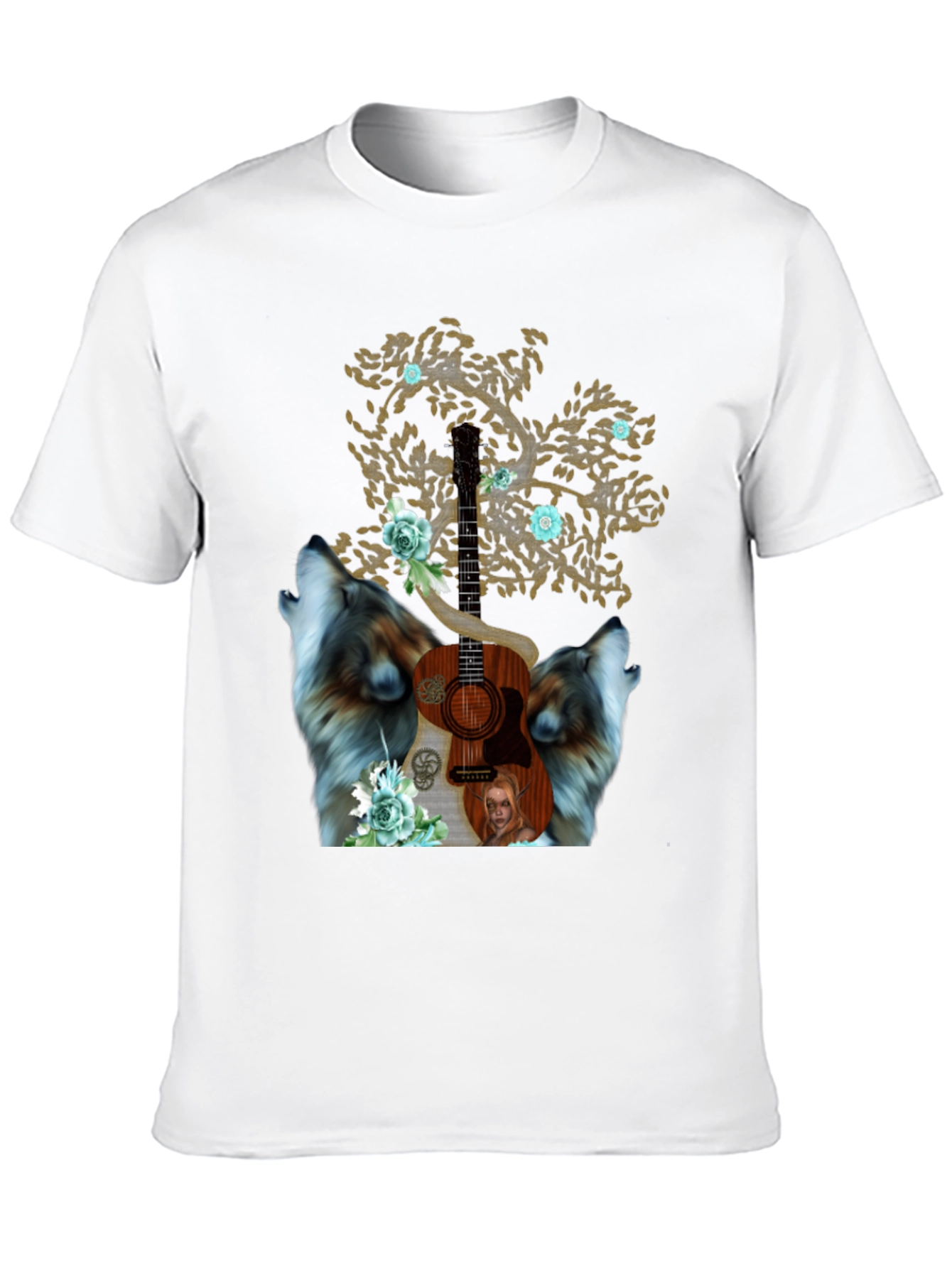 Wolf Guitar Tree Mens Graphic Tee
