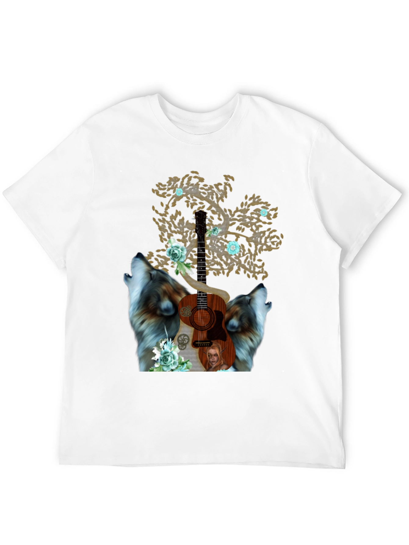 Wolf Guitar Tree Mens Graphic Tee