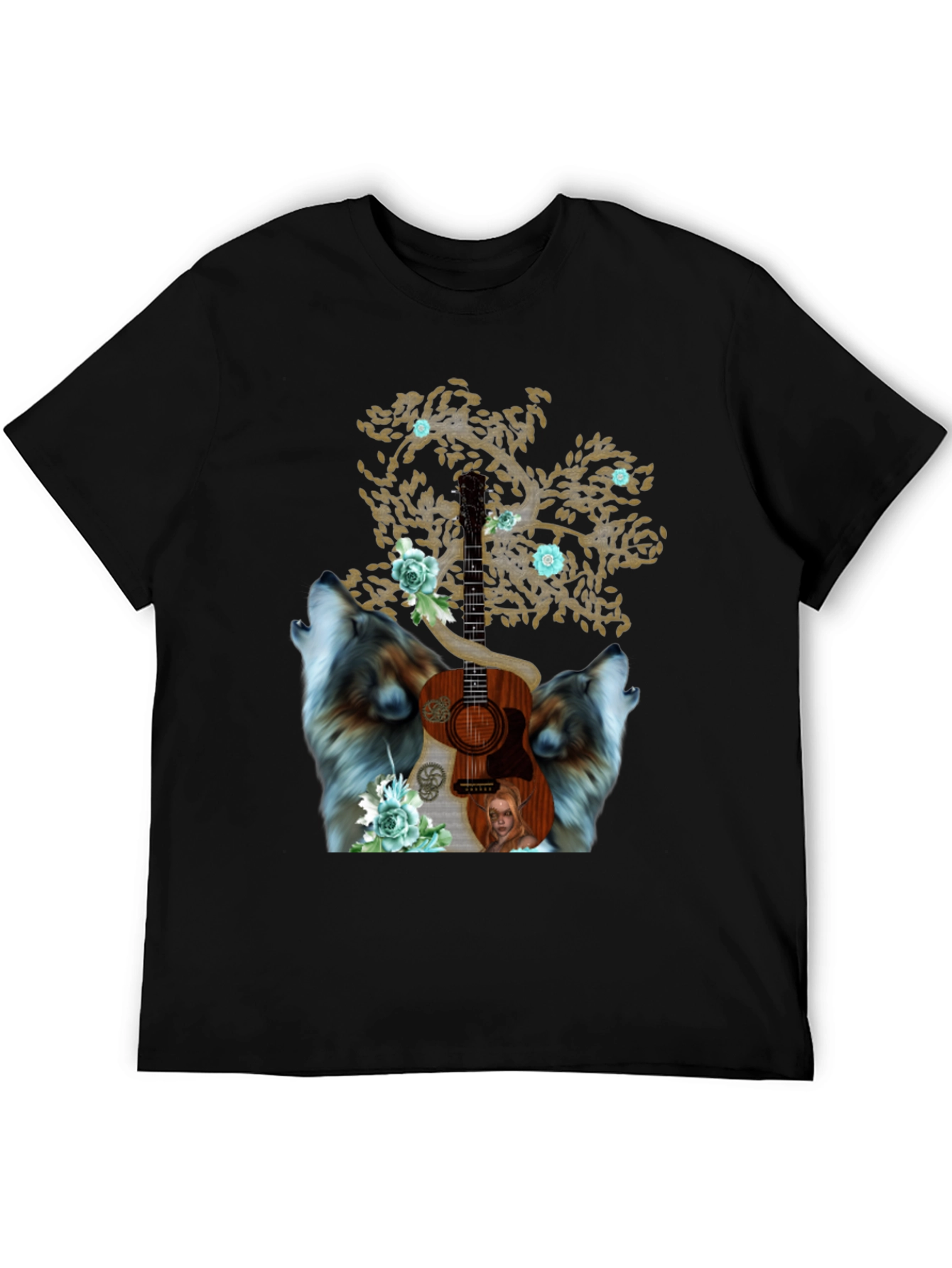 Wolf Guitar Tree Mens Graphic Tee