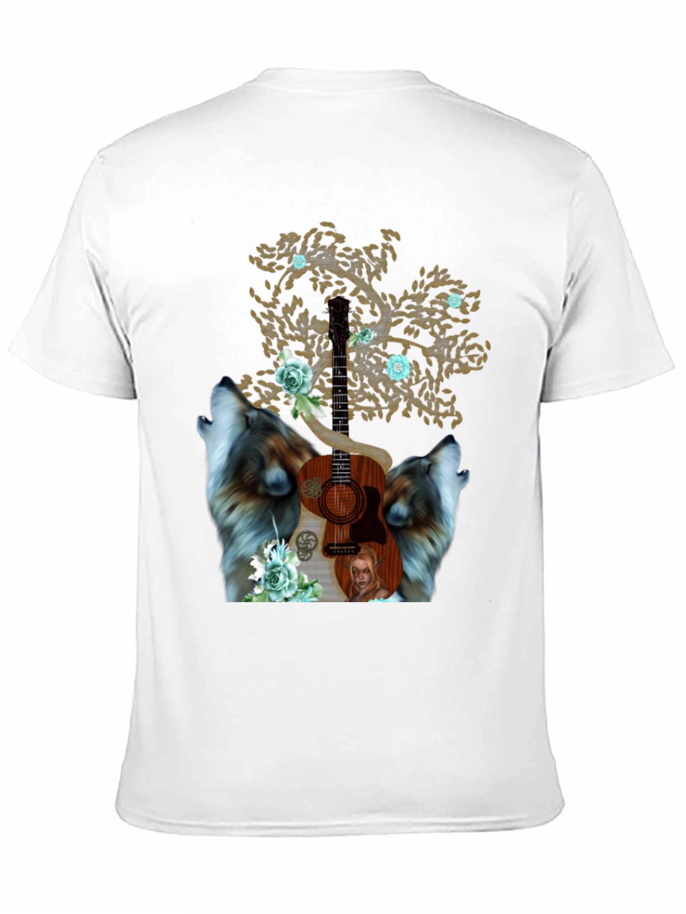 Wolf Guitar Tree Mens Graphic Tee