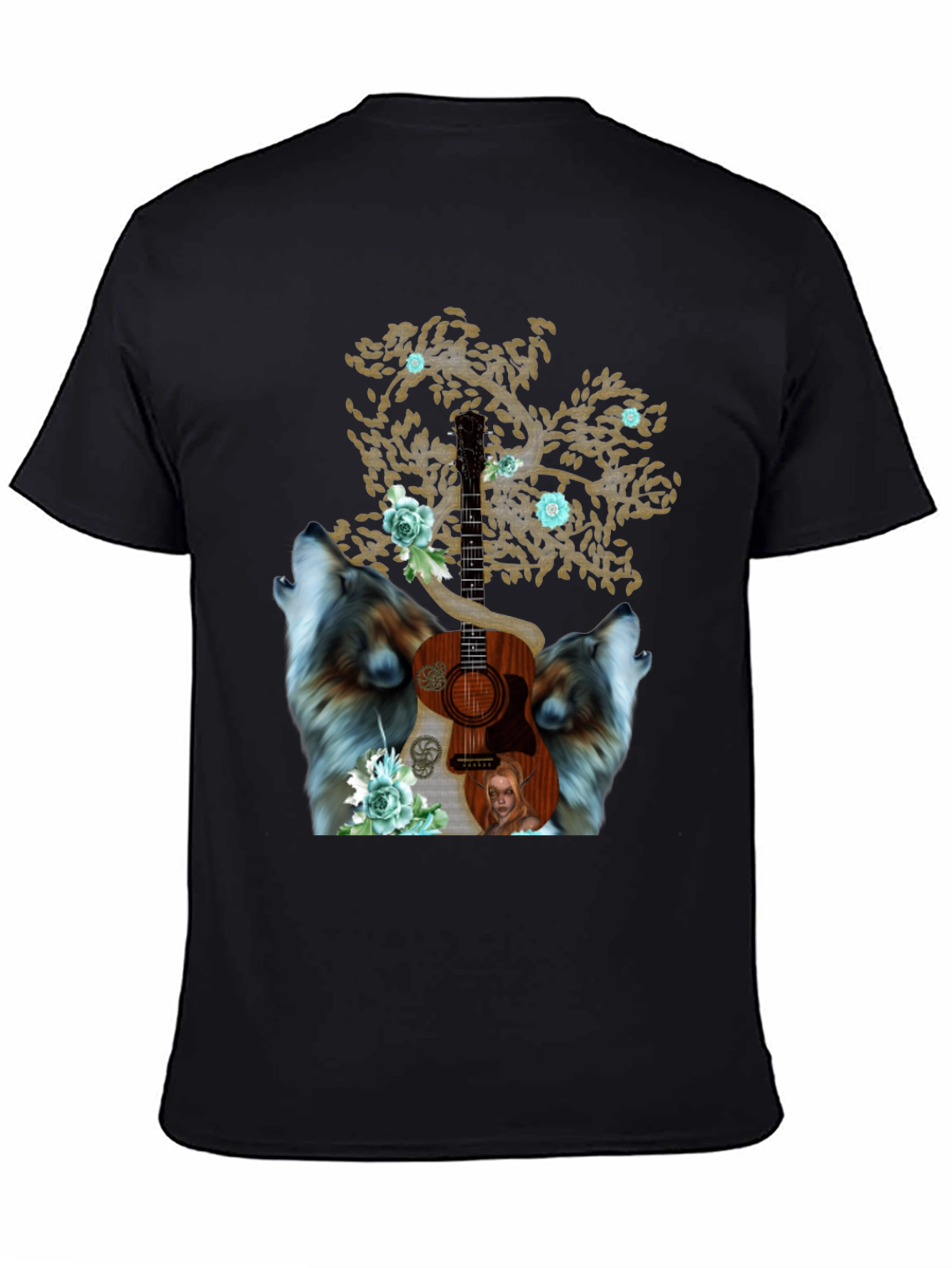 Wolf Guitar Tree Mens Graphic Tee