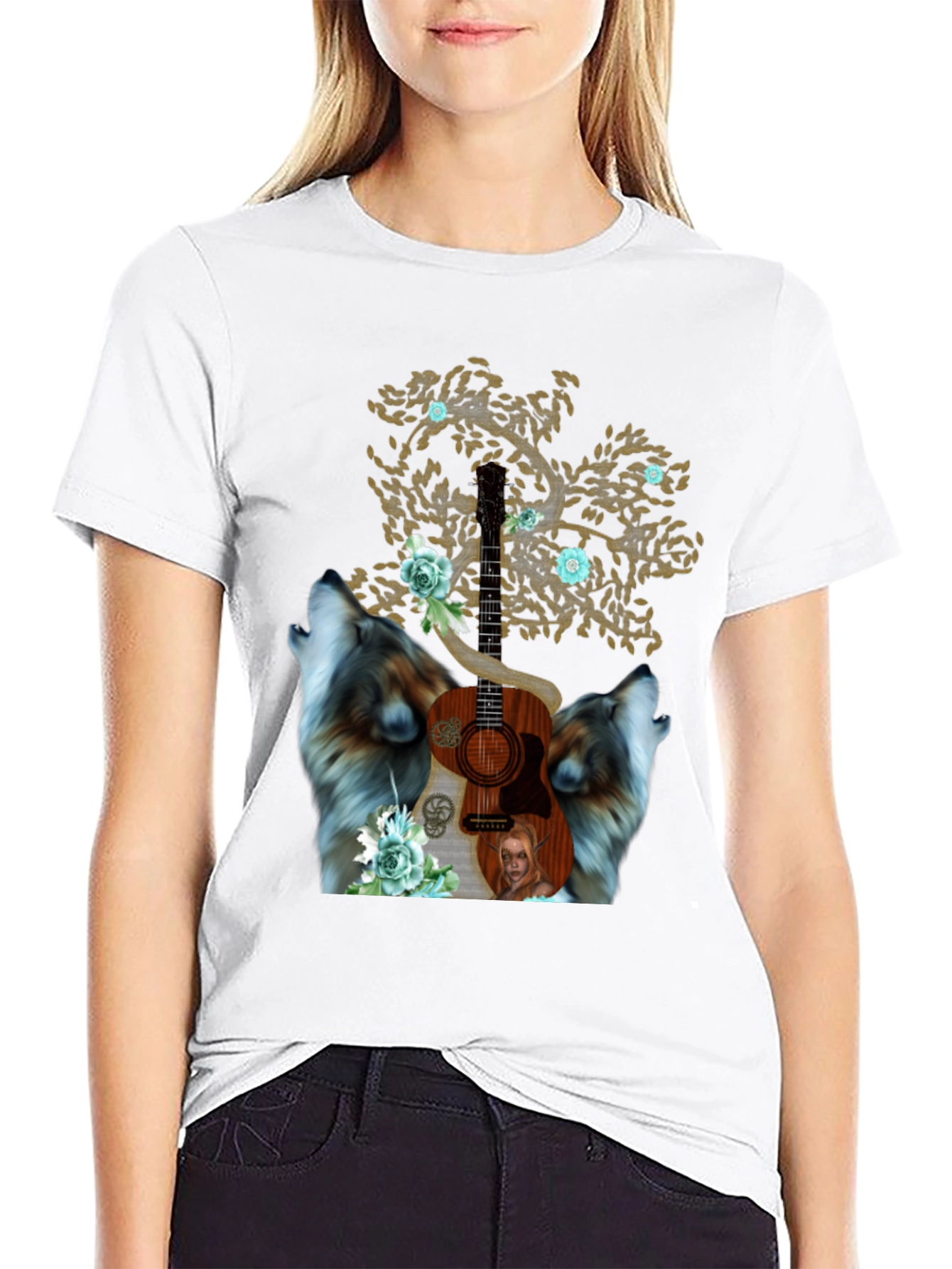 Wolf Guitar Tree Mens Graphic Tee