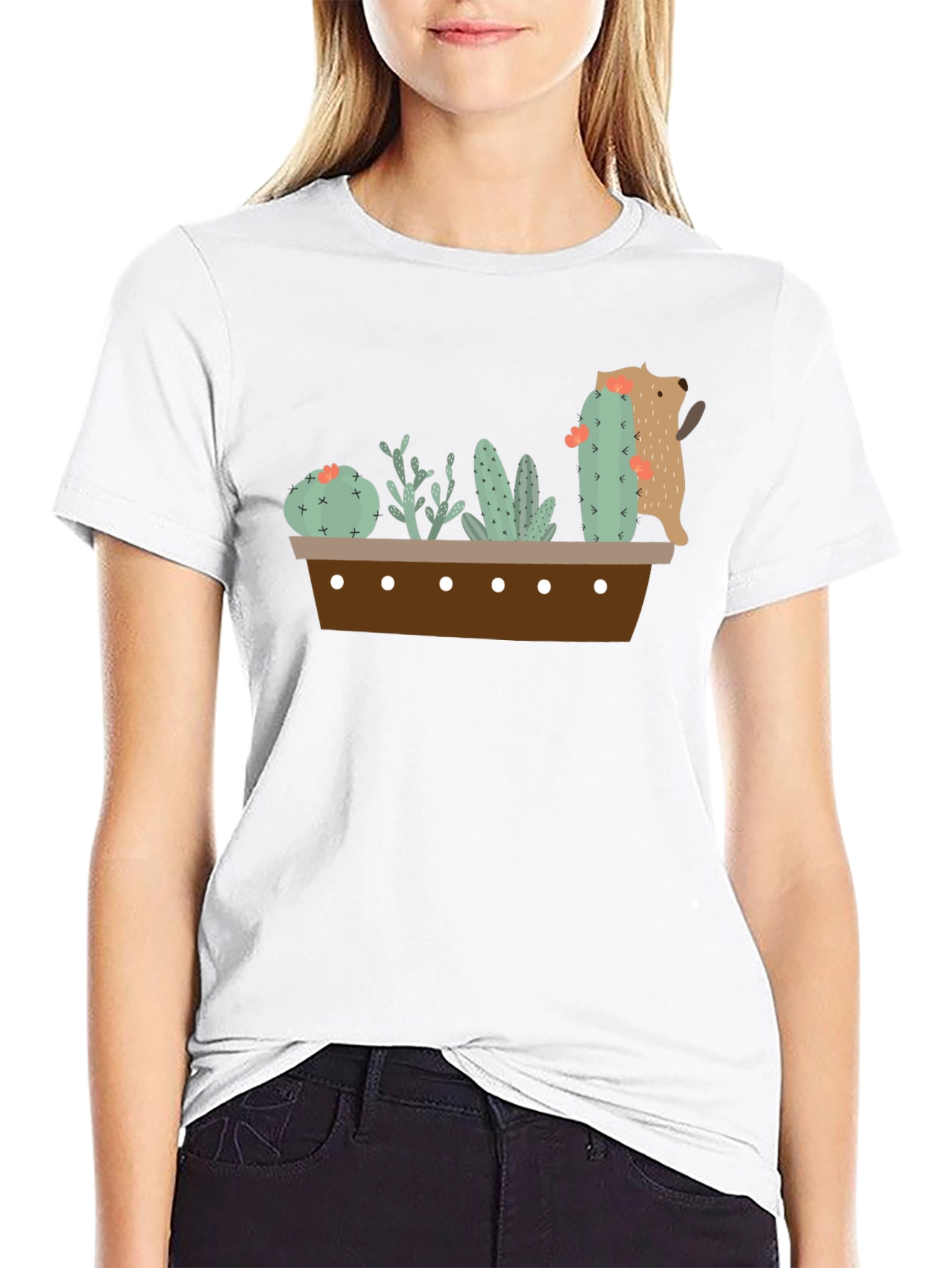 Cactus Garden Graphic Tee - Black Cotton T-Shirt