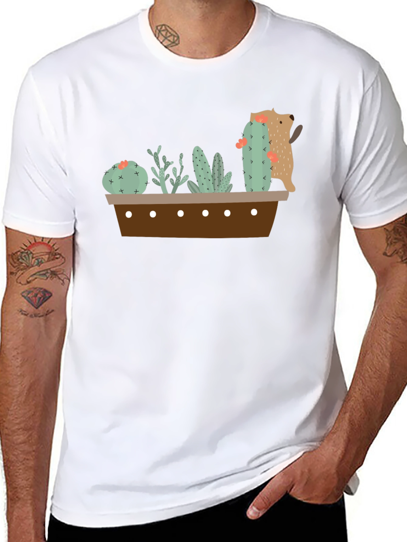 Cactus Garden Graphic Tee - Black Cotton T-Shirt