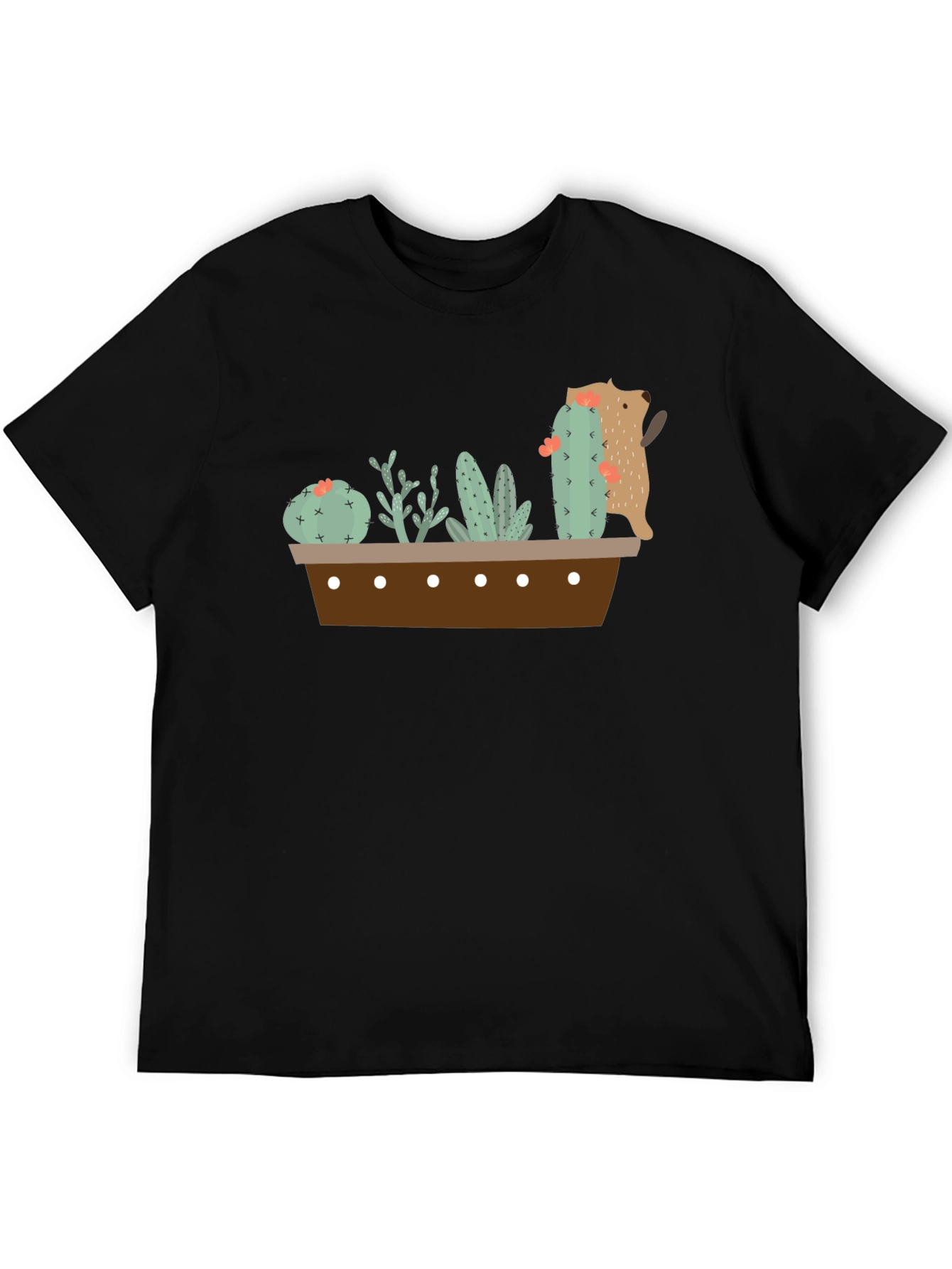 Cactus Garden Graphic Tee - Black Cotton T-Shirt