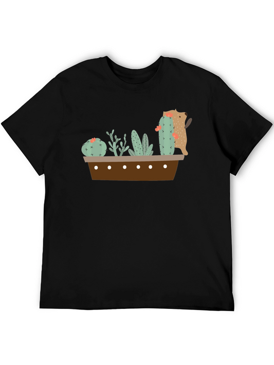 Cactus Garden Graphic Tee - Black Cotton T-Shirt