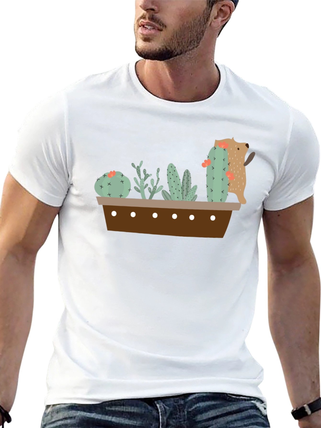 Cactus Garden Graphic Tee - Black Cotton T-Shirt