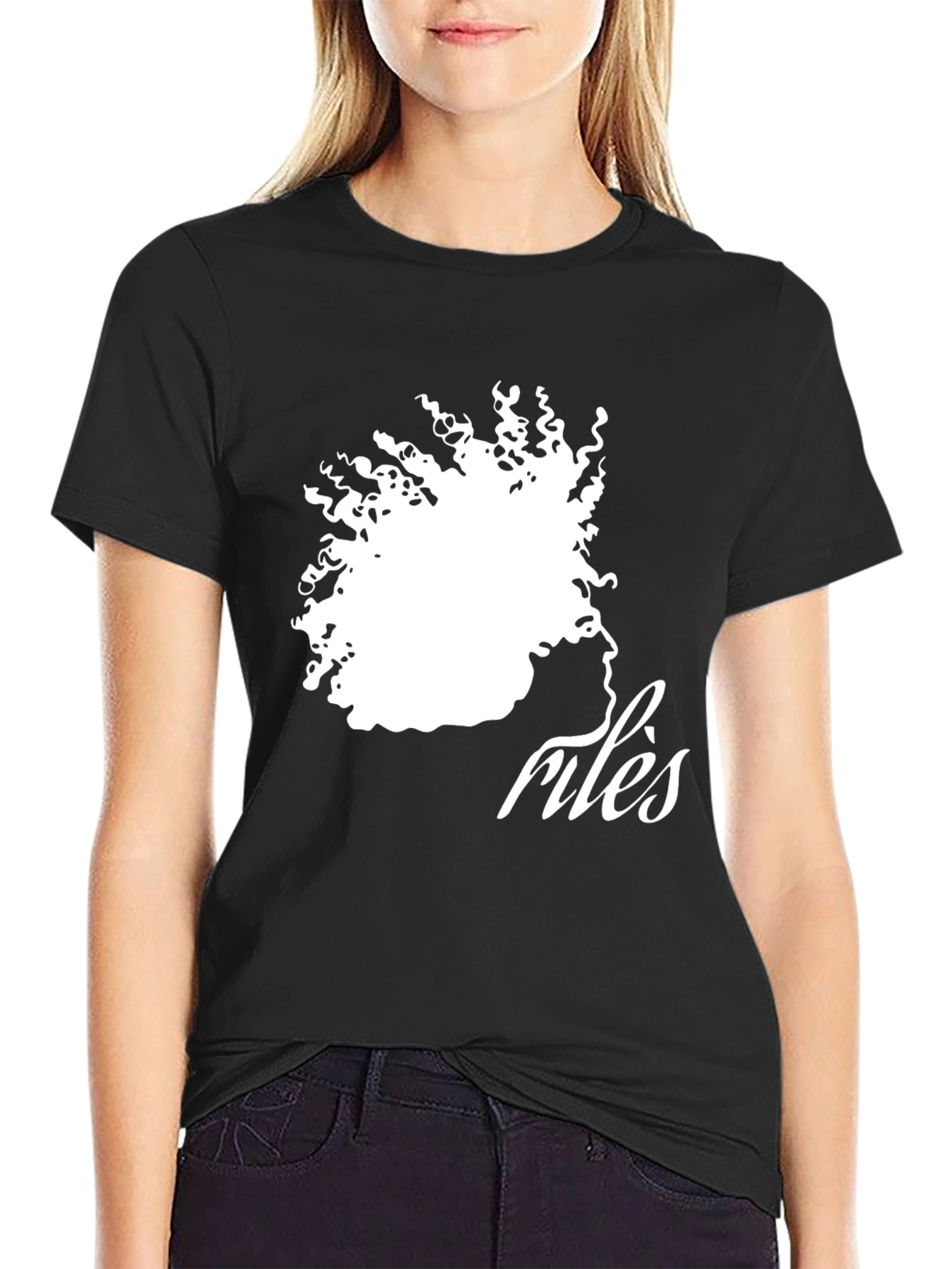 Stylish Riles Graphic Print Black T-Shirt