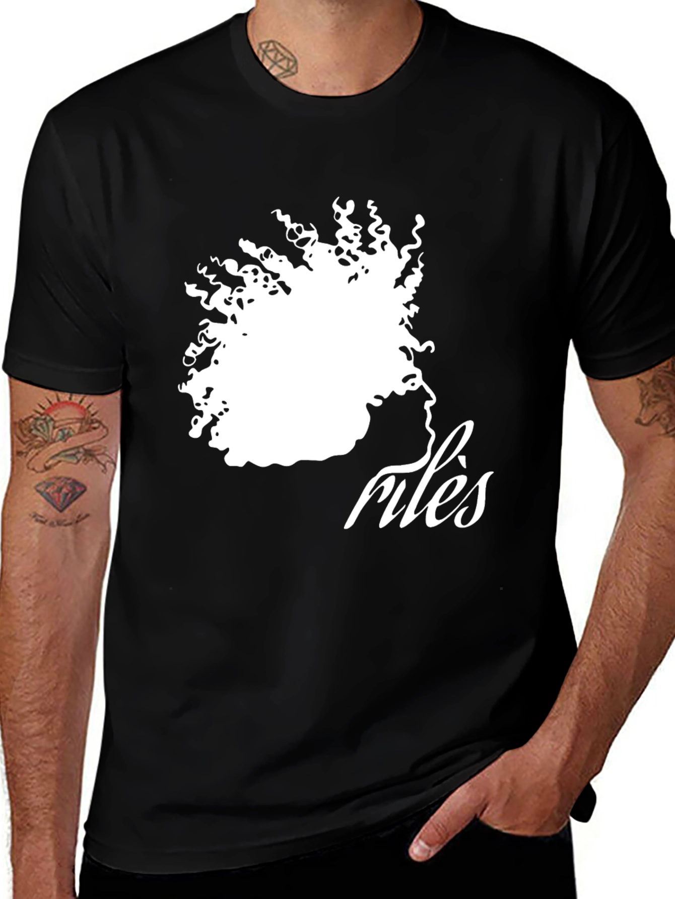 Stylish Riles Graphic Print Black T-Shirt