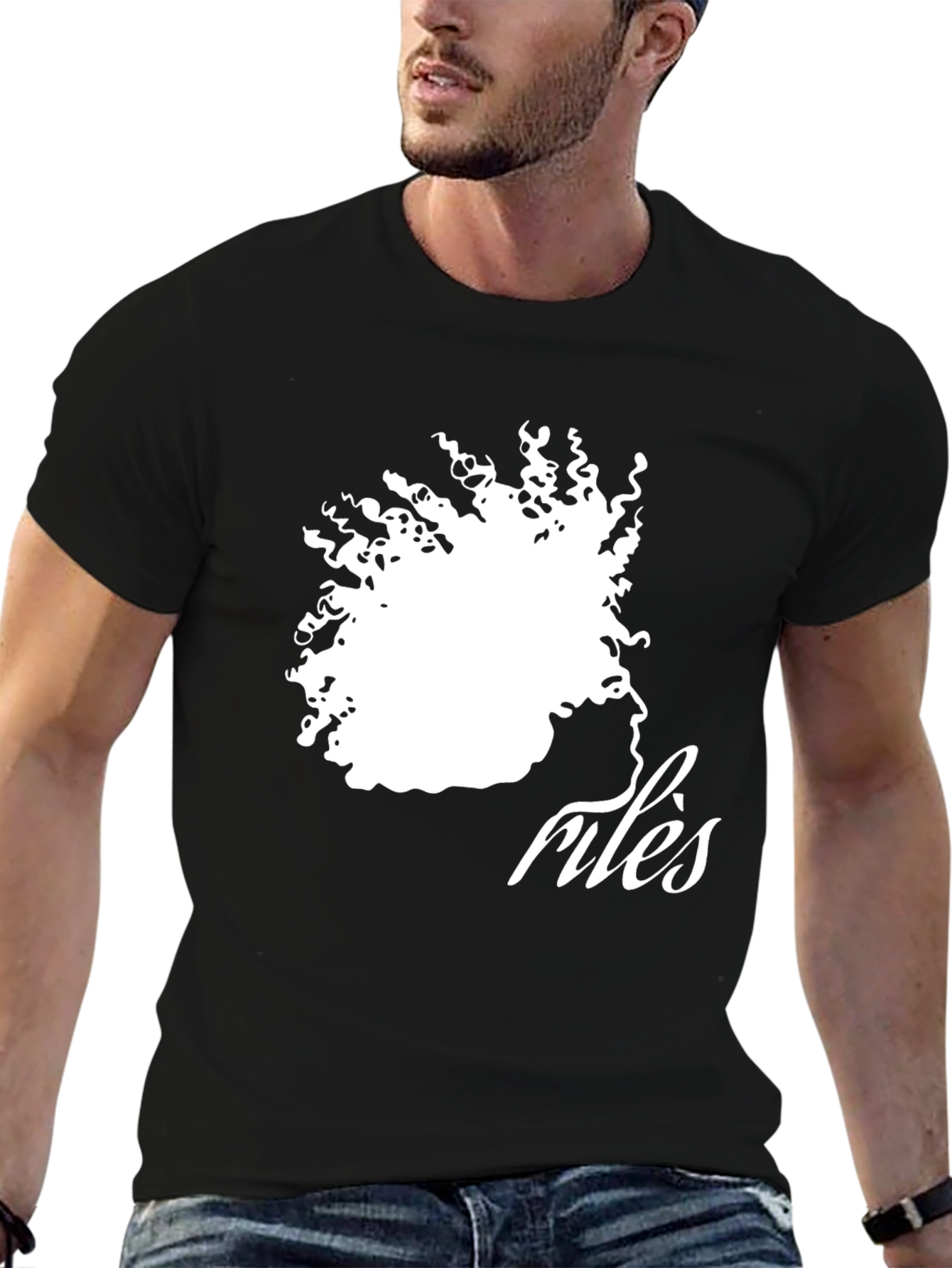 Stylish Riles Graphic Print Black T-Shirt