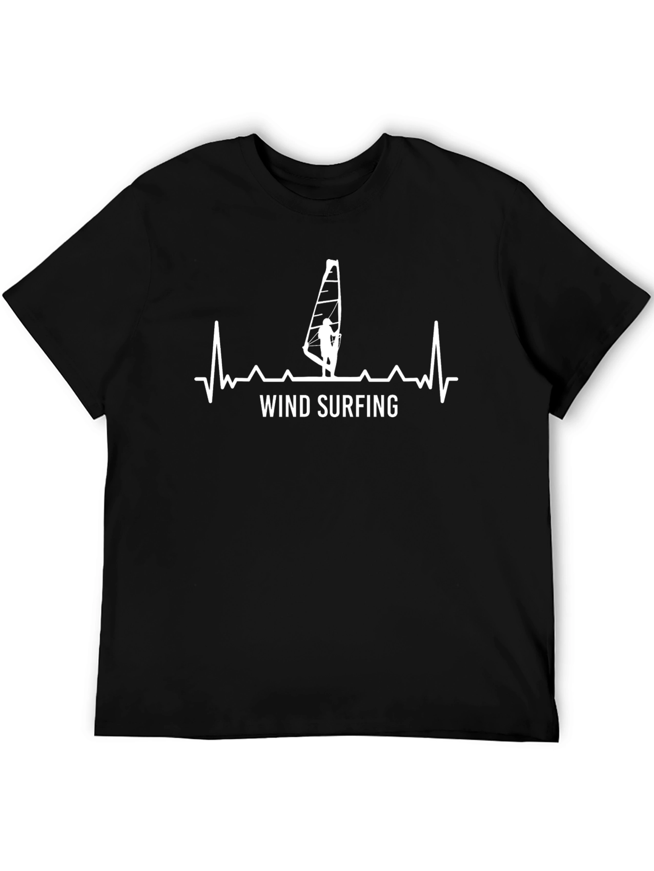 Wind Surfing Heartbeat T-Shirt - Black Cotton Tee