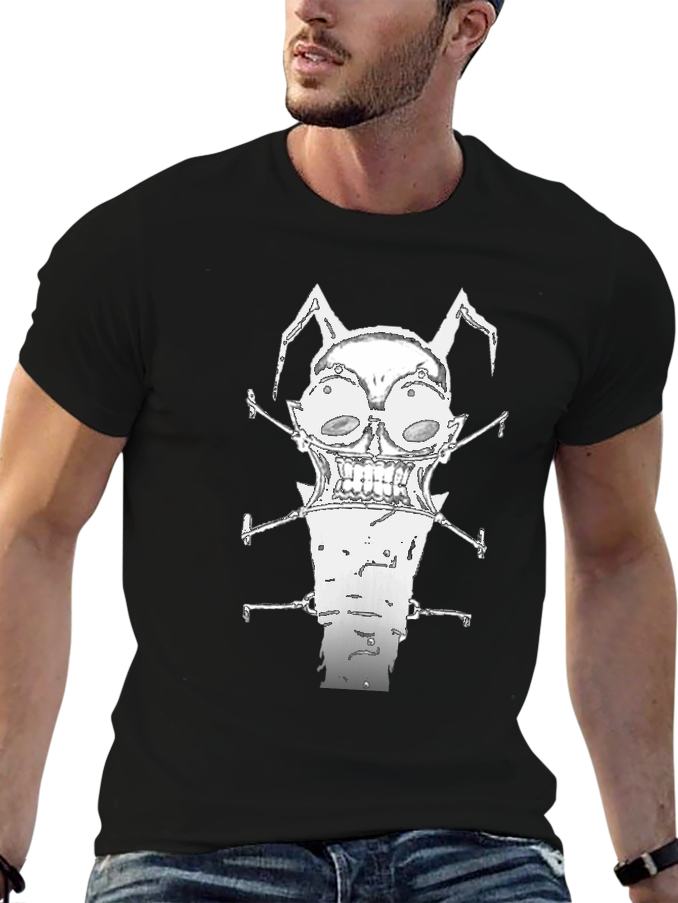 Unique Graphic Print Black Crew Neck T-Shirt