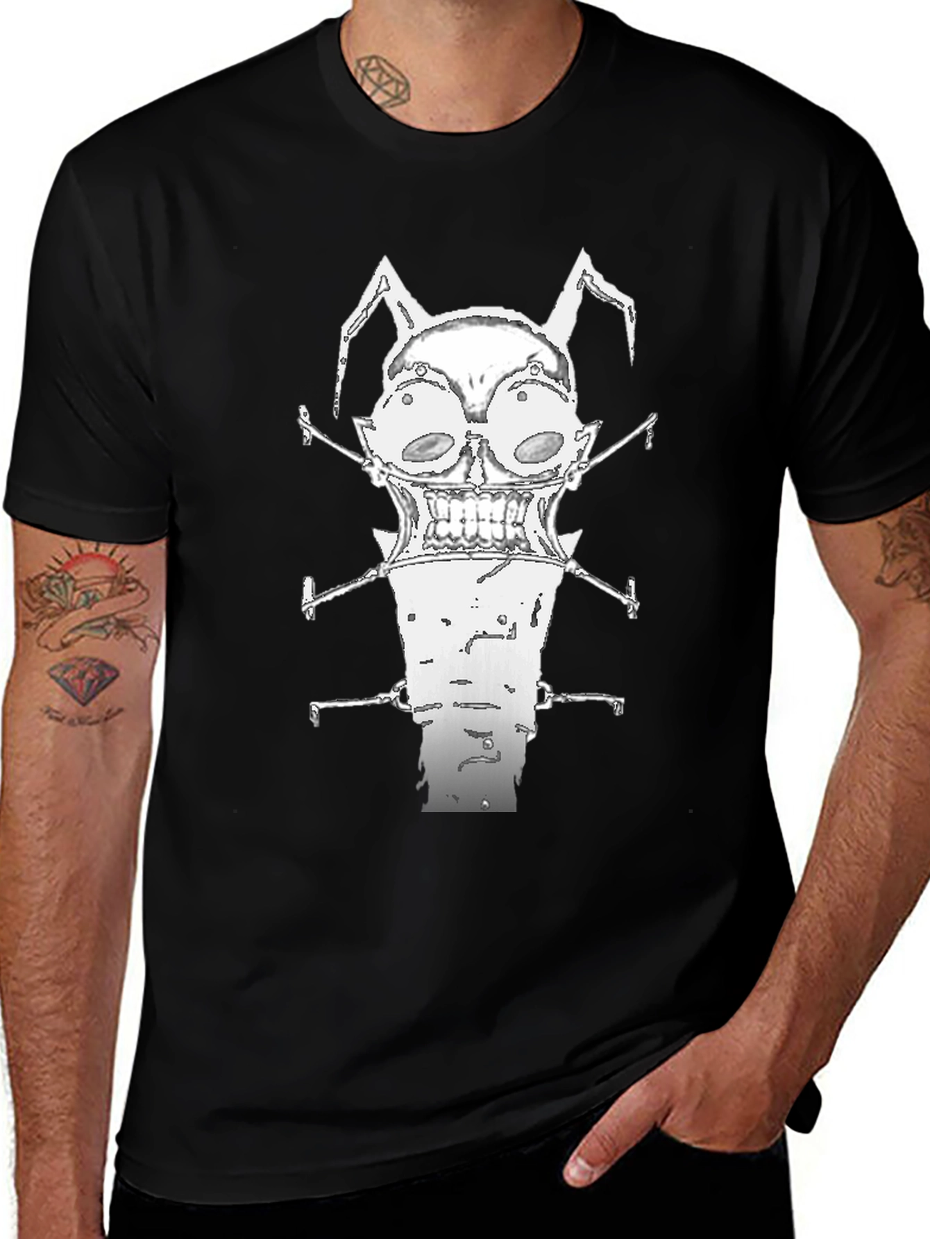 Unique Graphic Print Black Crew Neck T-Shirt