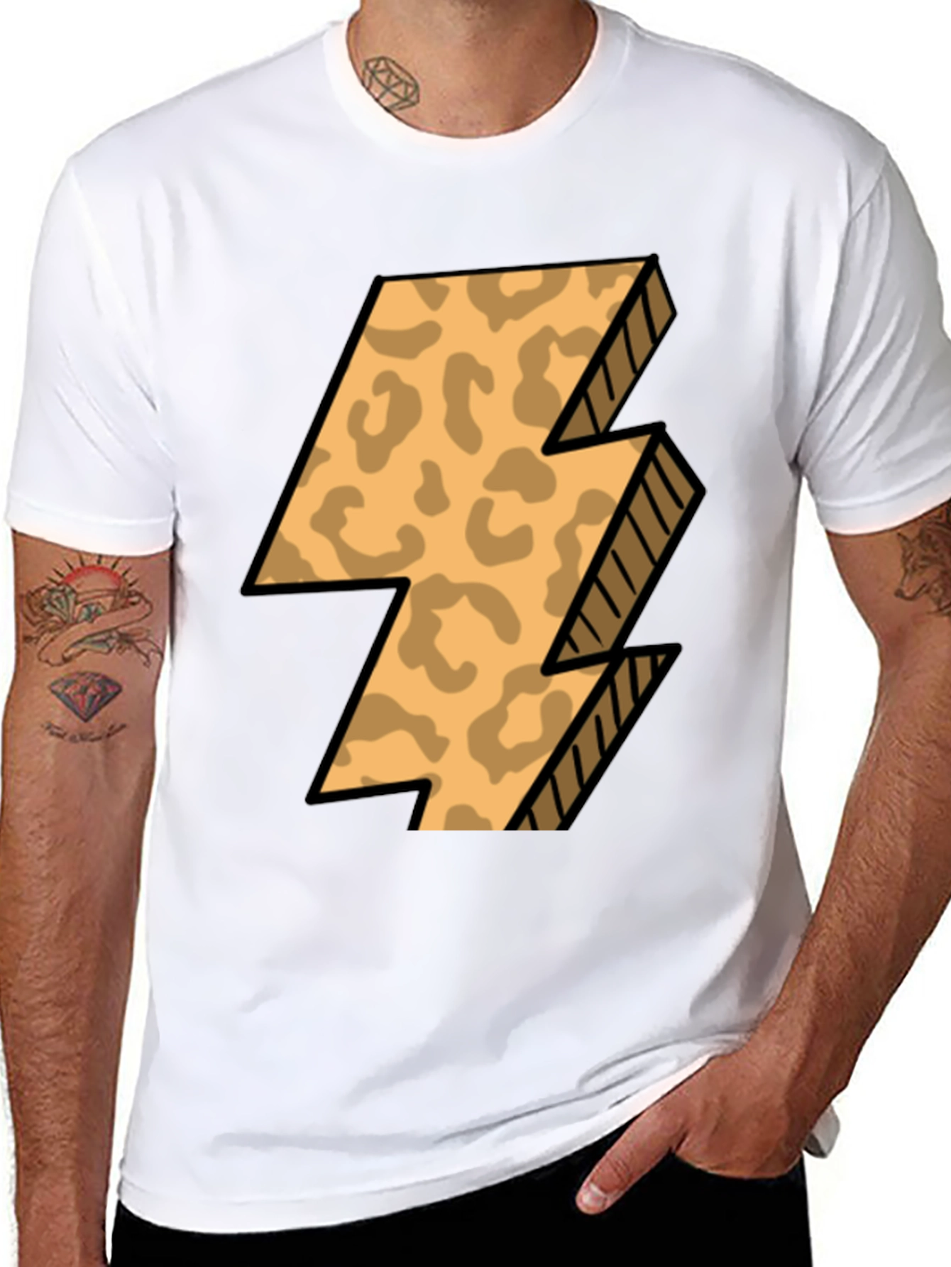 Leopard Print Lightning Bolt T-Shirt - Black