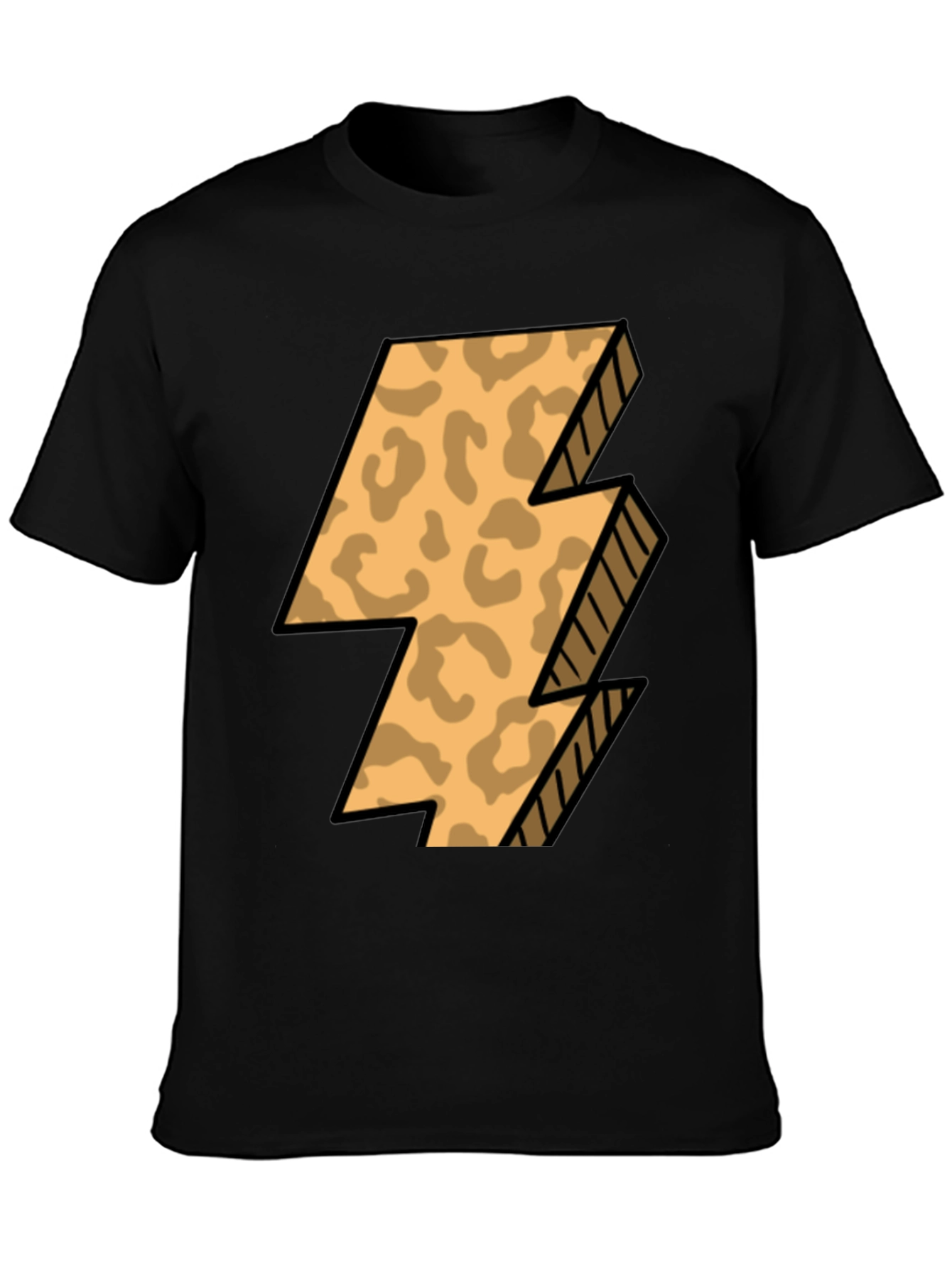 Leopard Print Lightning Bolt T-Shirt - Black