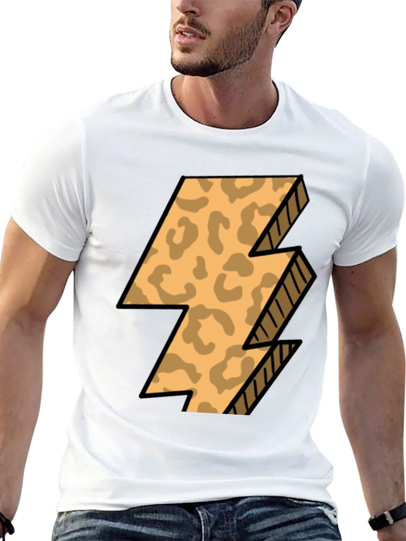 Leopard Print Lightning Bolt T-Shirt - Black