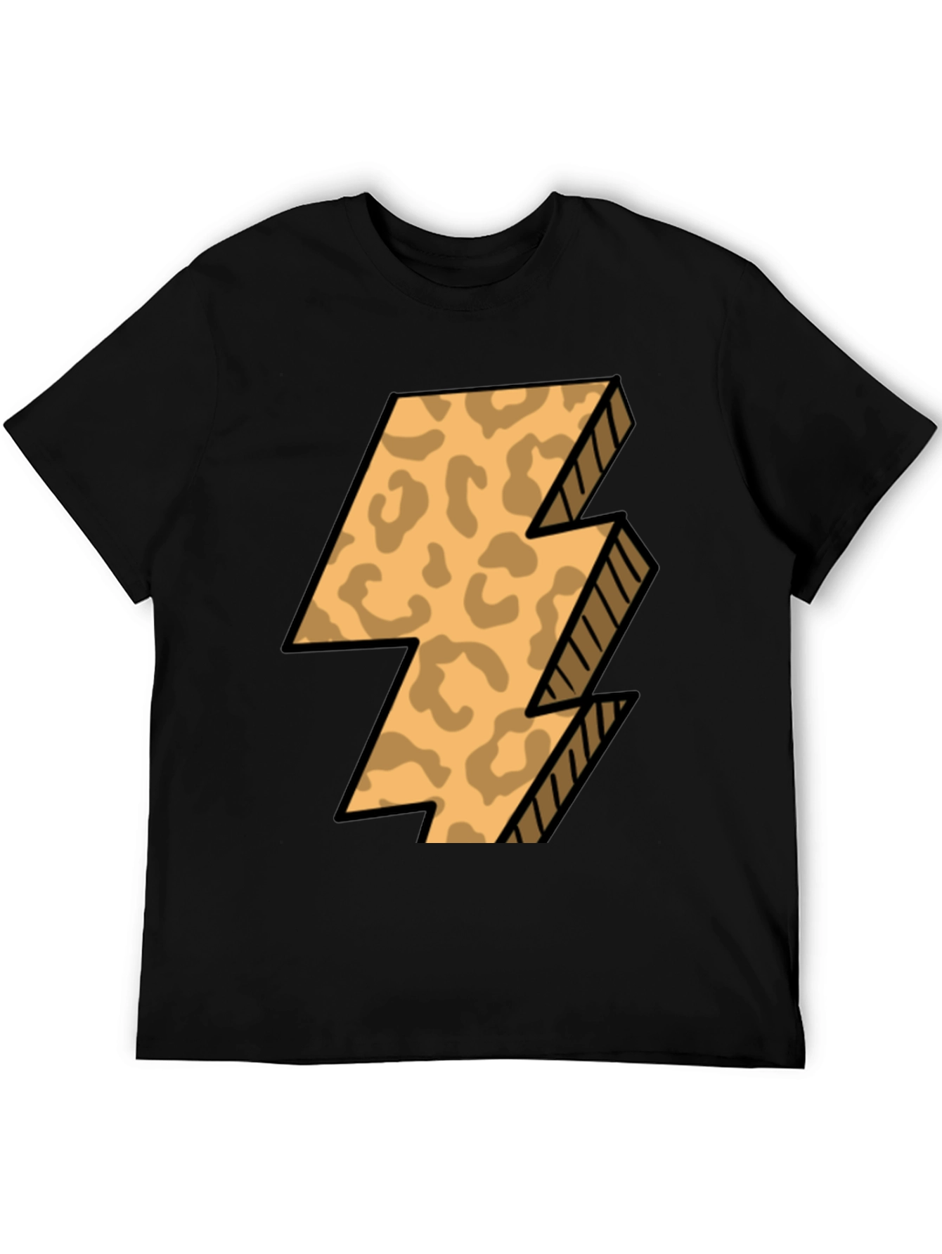 Leopard Print Lightning Bolt T-Shirt - Black
