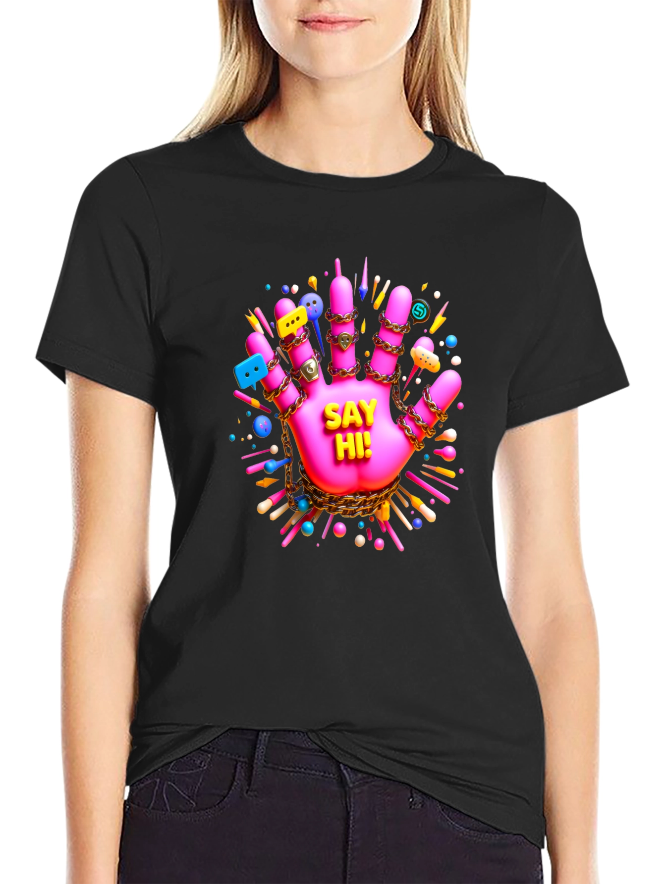 Say Hi! Funky Hand Graphic Tee