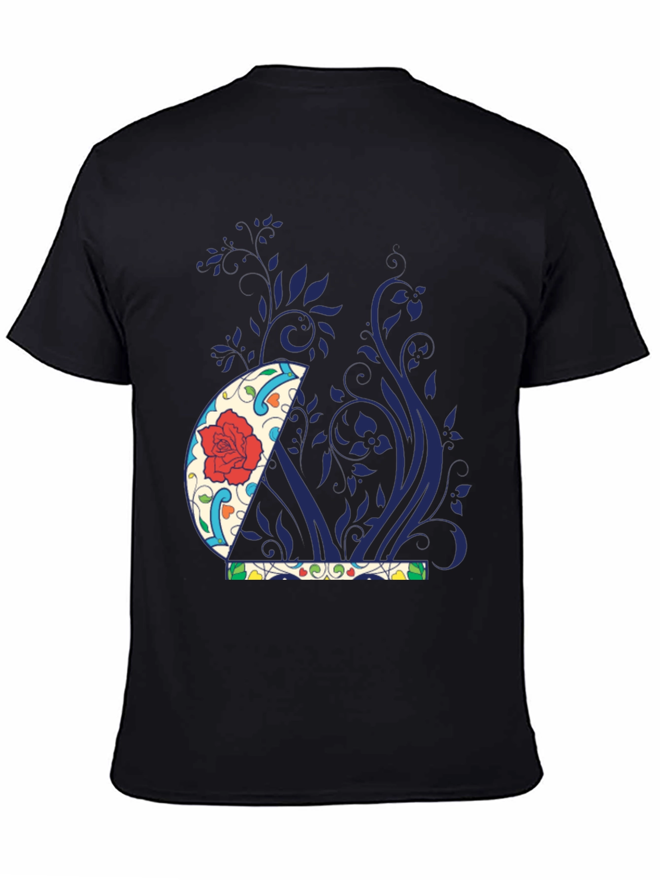 Floral Crescent Moon Graphic Tee - Black