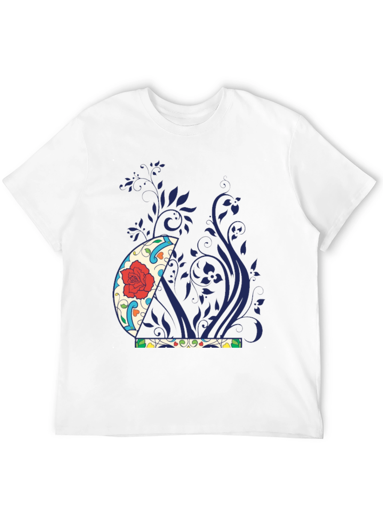 Floral Crescent Moon Graphic Tee - Black