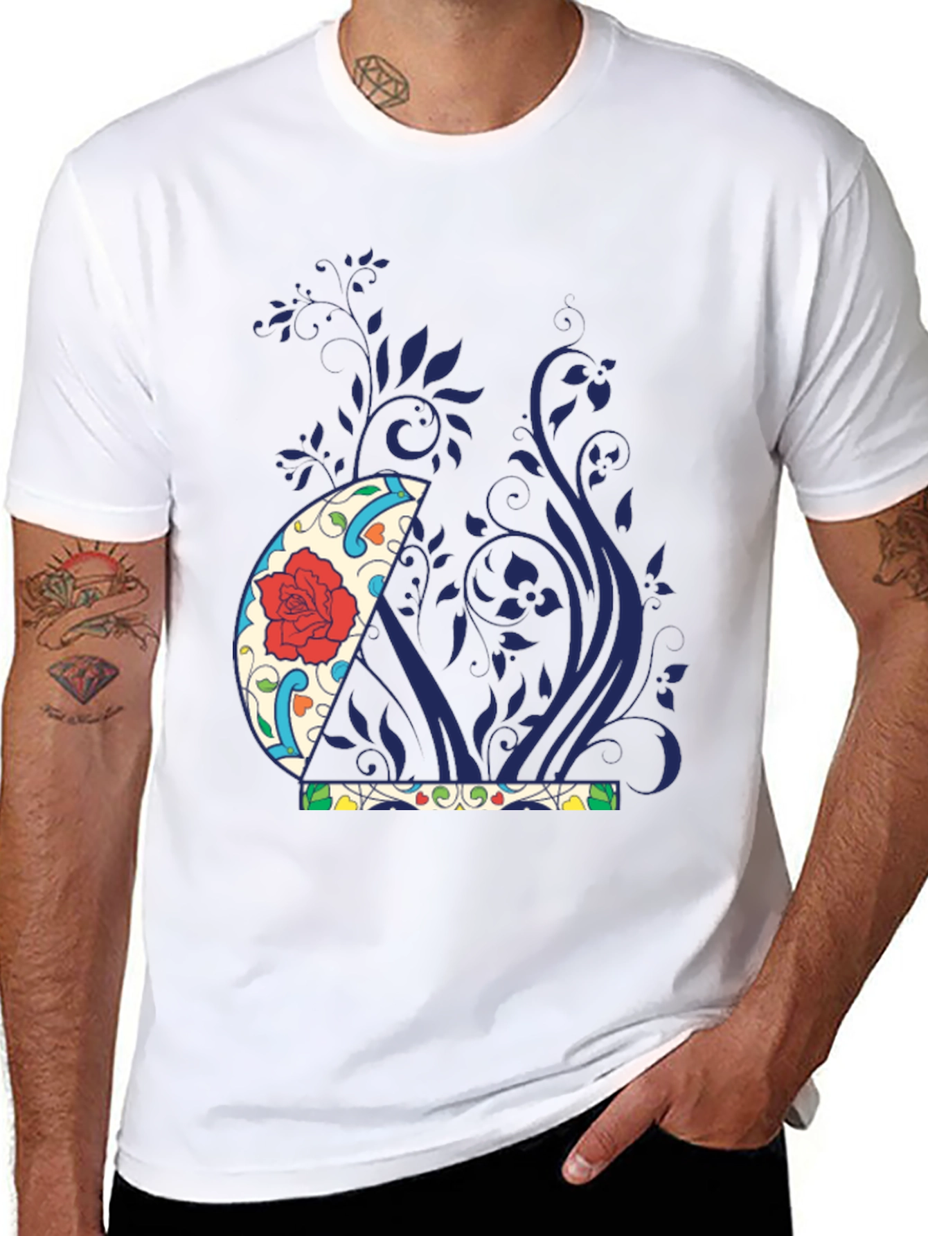 Floral Crescent Moon Graphic Tee - Black