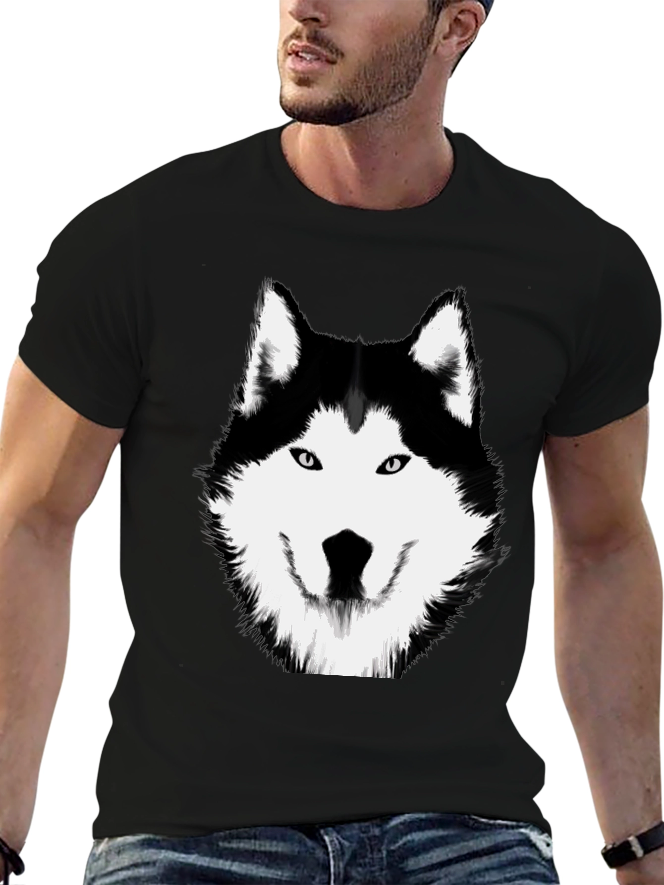 Husky Graphic Tee - Black Cotton Shirt