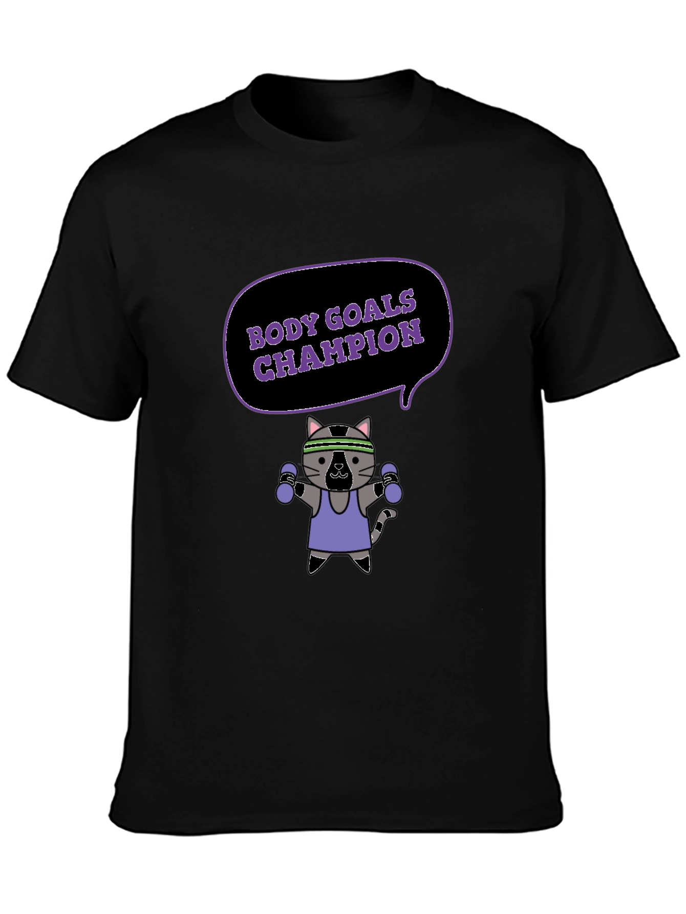 Body Goals Champion T-Shirt - Fitness Cat Design