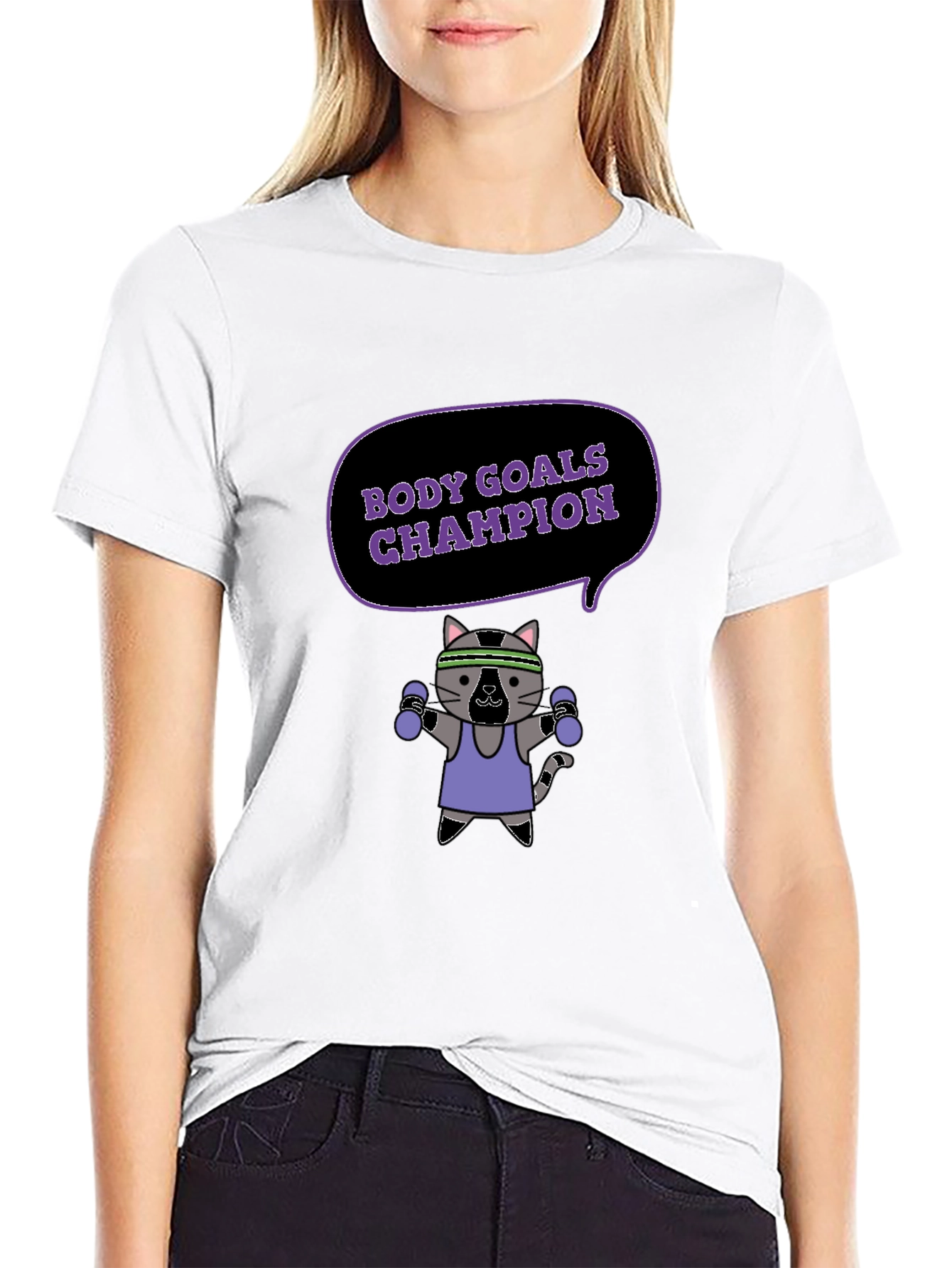 Body Goals Champion T-Shirt - Fitness Cat Design