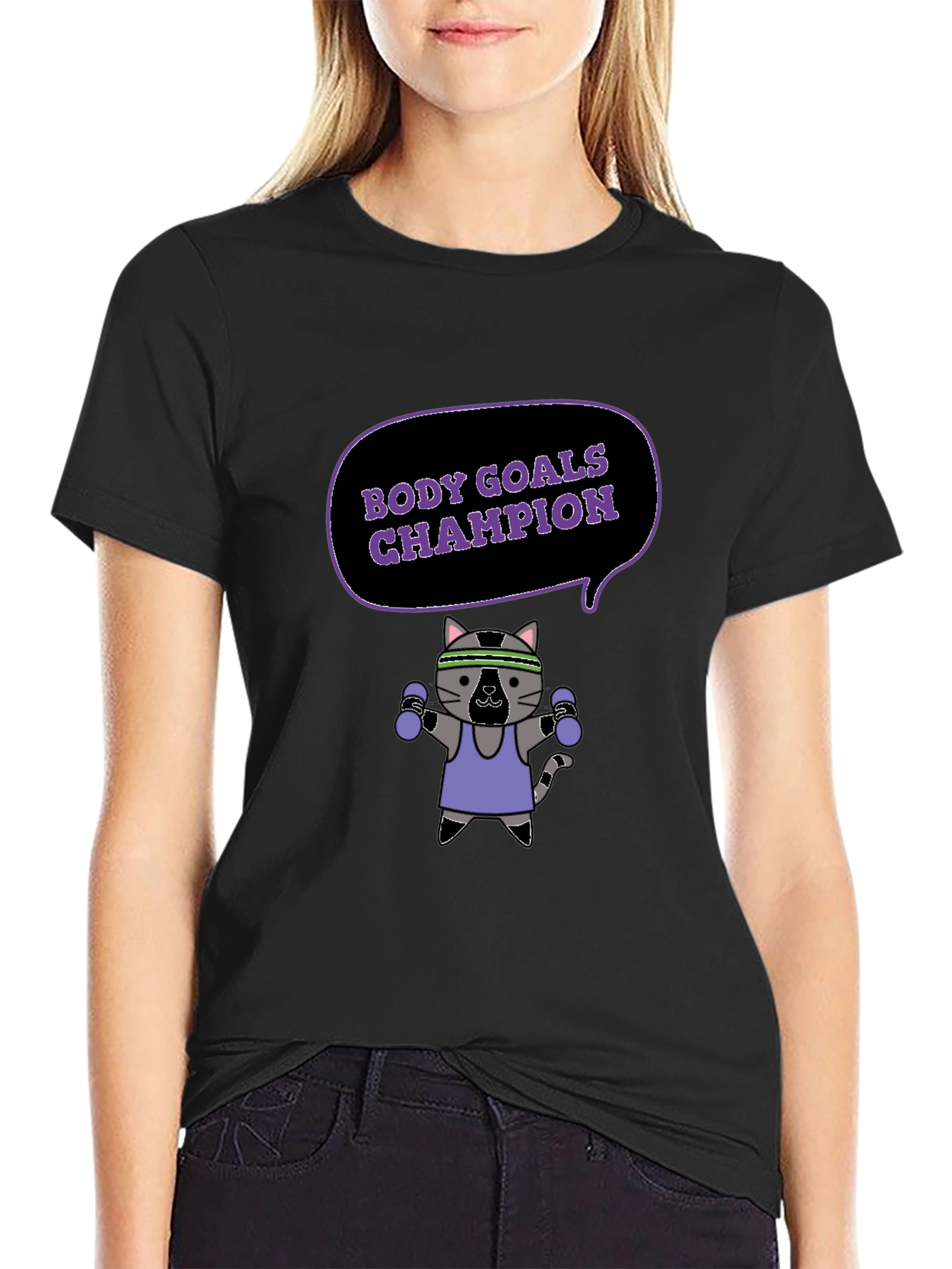 Body Goals Champion T-Shirt - Fitness Cat Design