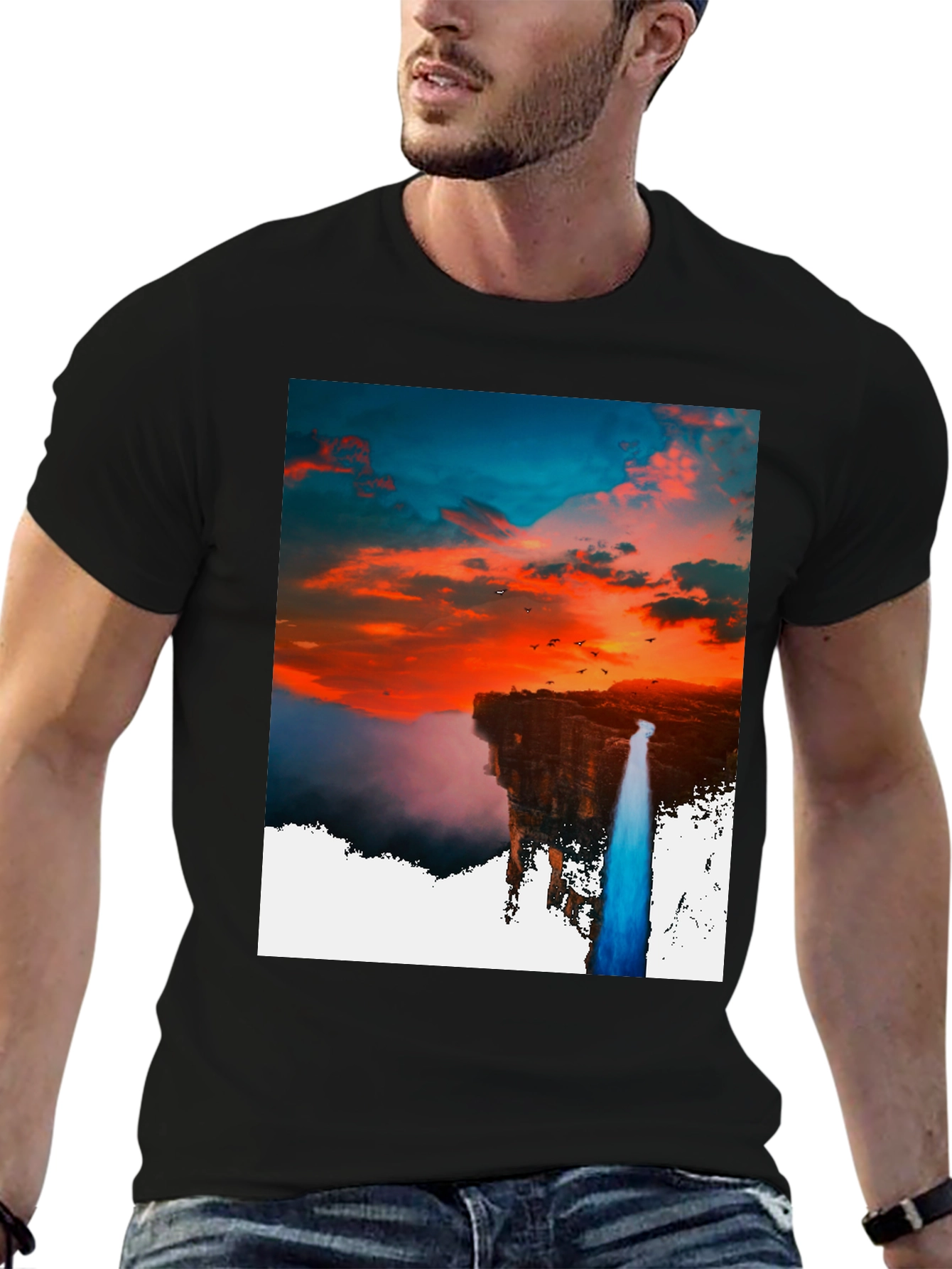 Sunset Waterfall Graphic Tee - Unique Design