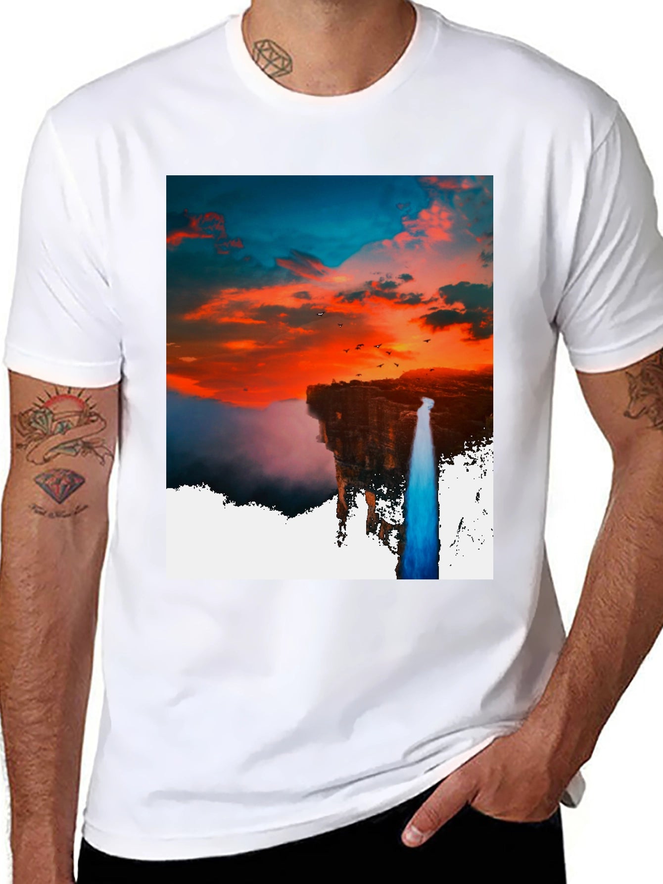 Sunset Waterfall Graphic Tee - Unique Design