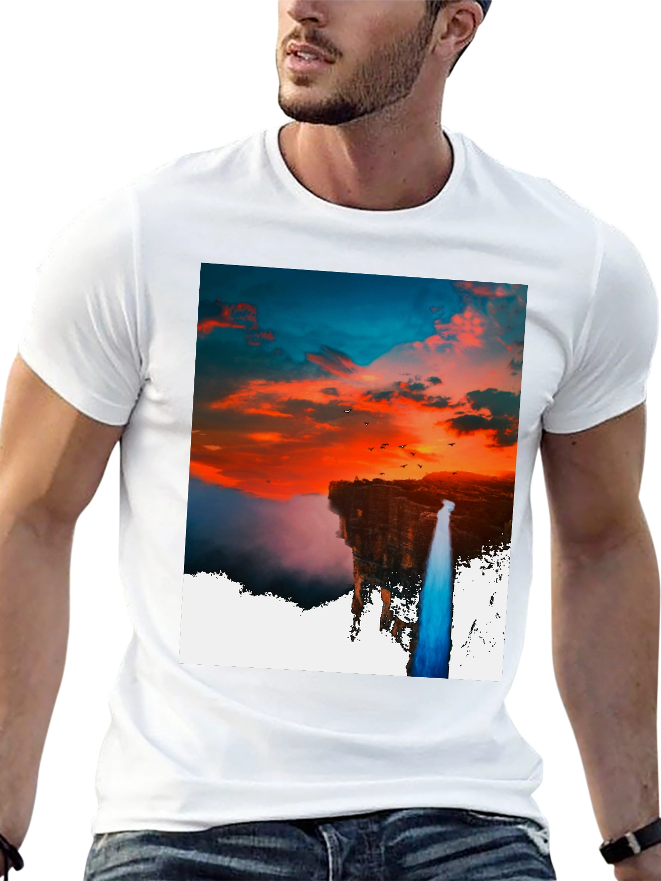 Sunset Waterfall Graphic Tee - Unique Design