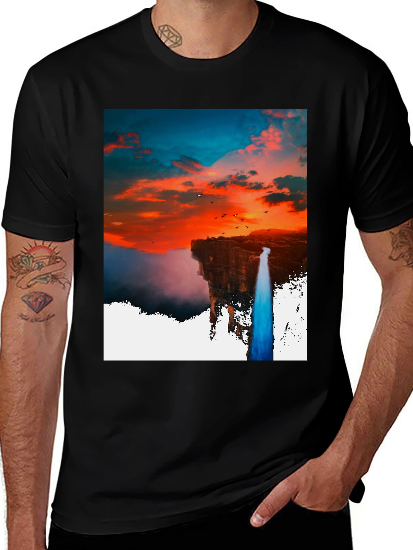 Sunset Waterfall Graphic Tee - Unique Design
