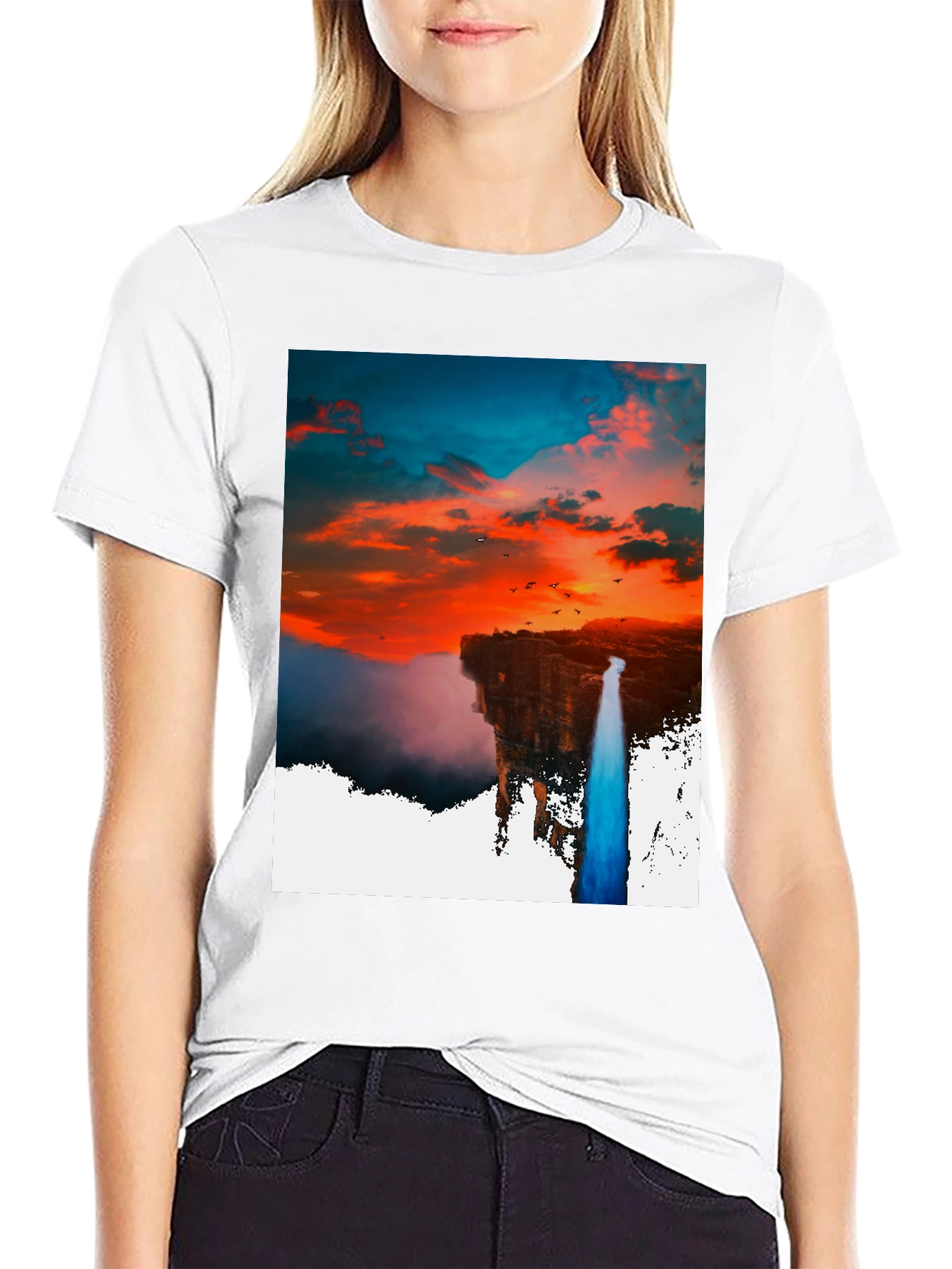 Sunset Waterfall Graphic Tee - Unique Design