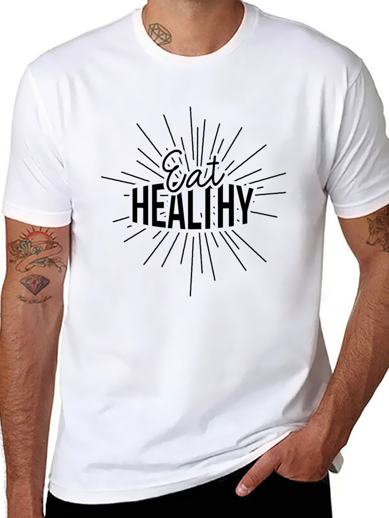 Eat Healthy Graphic Black T-Shirt