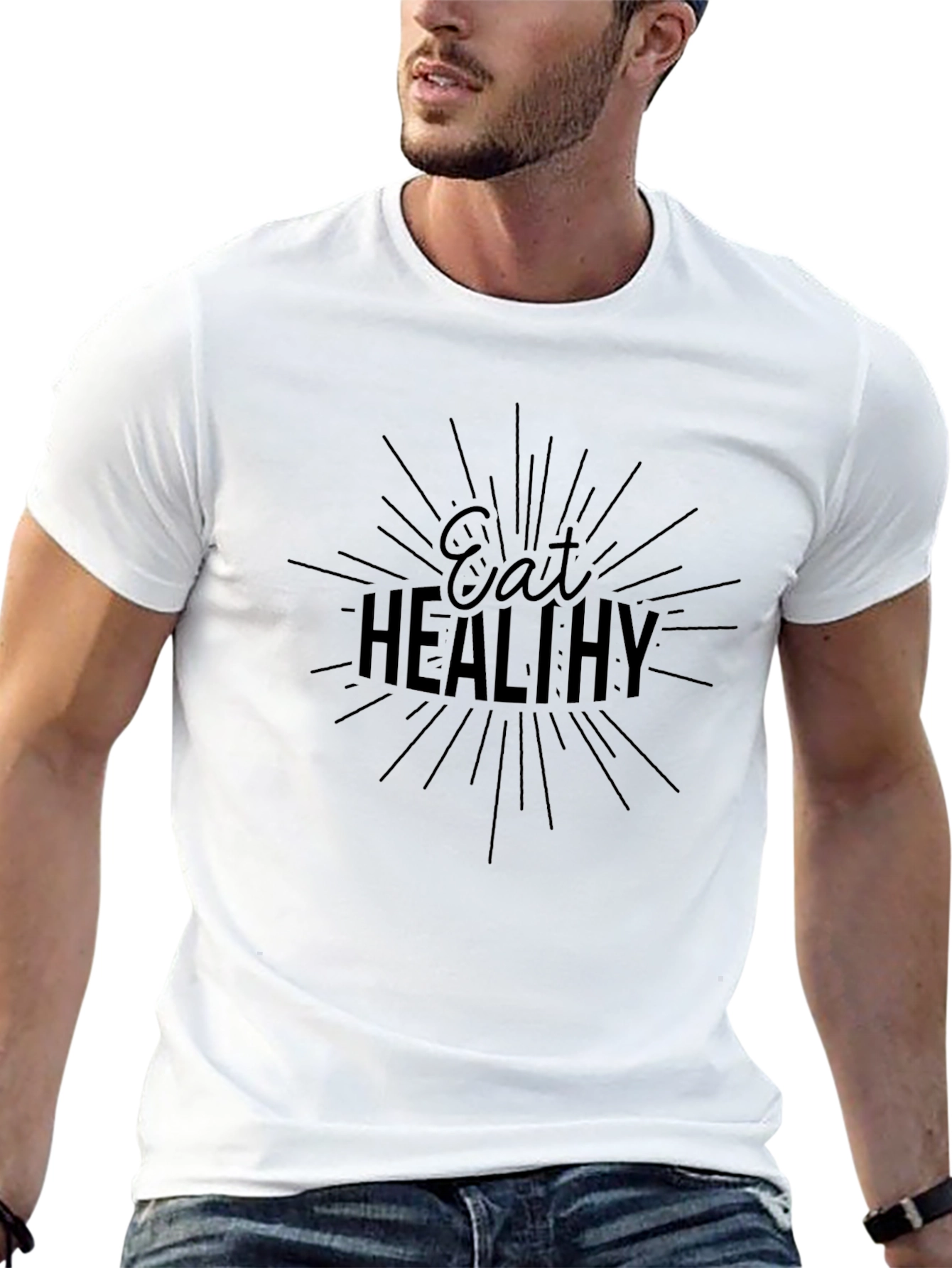 Eat Healthy Graphic Black T-Shirt
