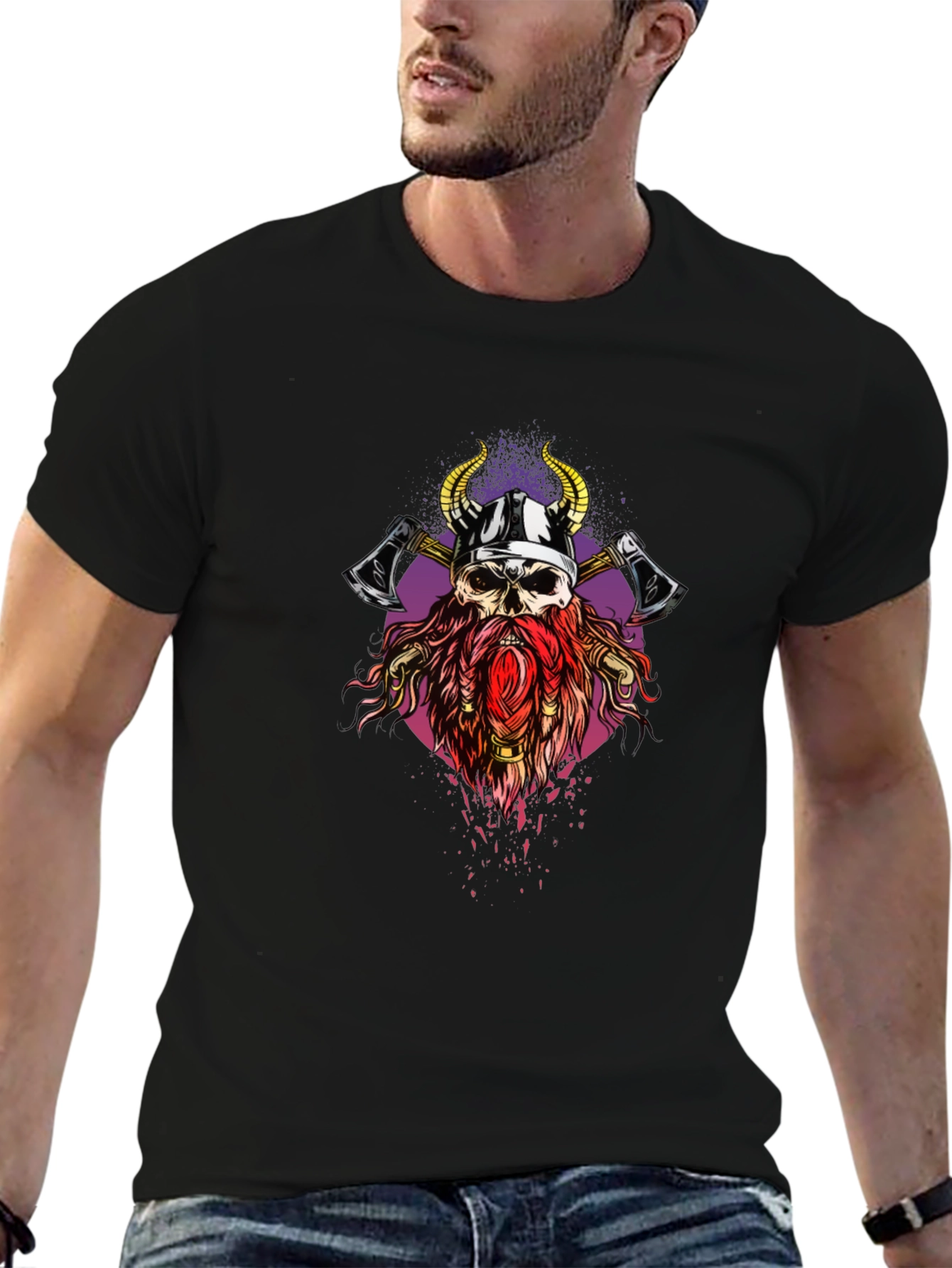 Viking Skull Graphic Tee - Black