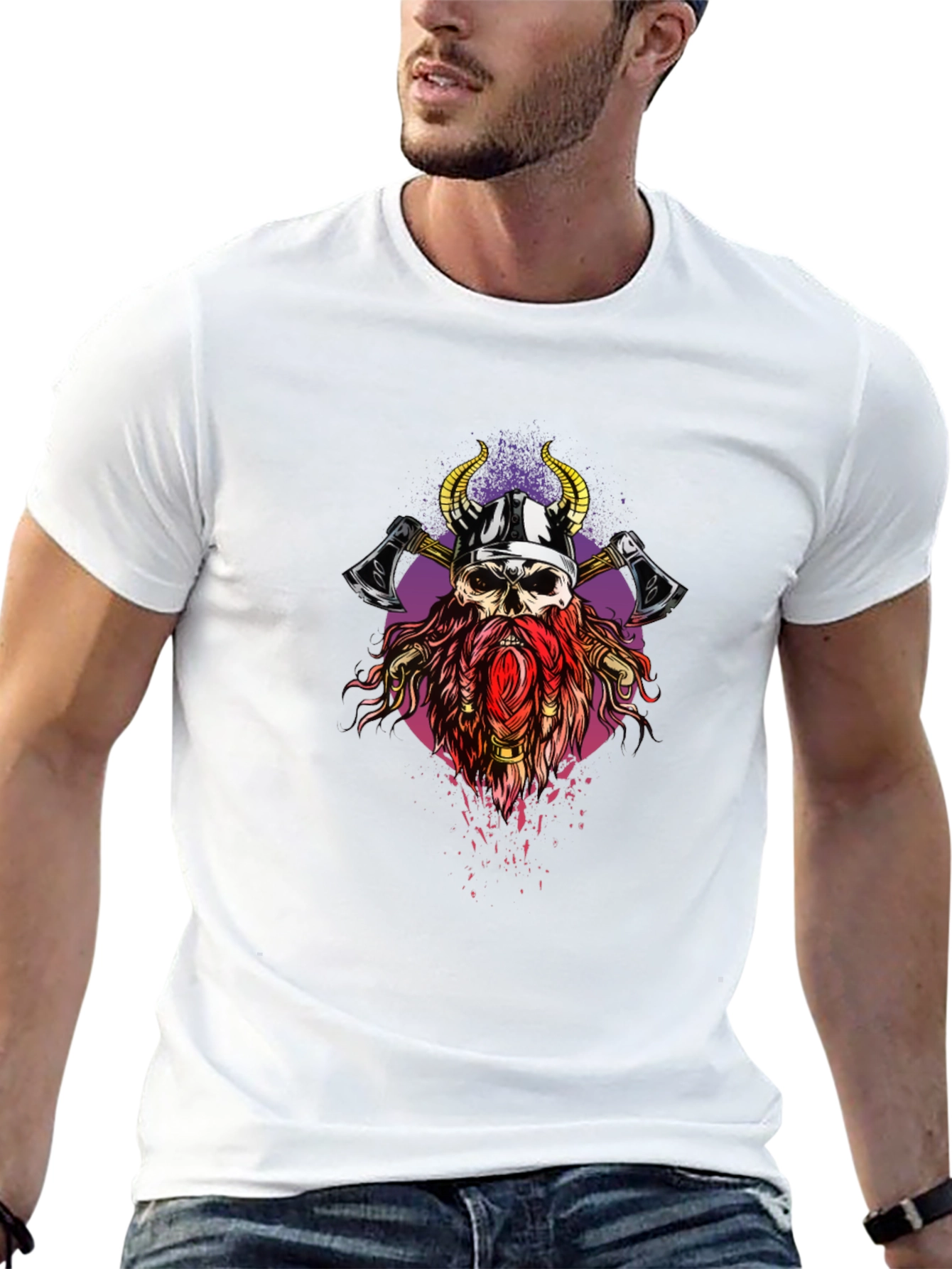 Viking Skull Graphic Tee - Black