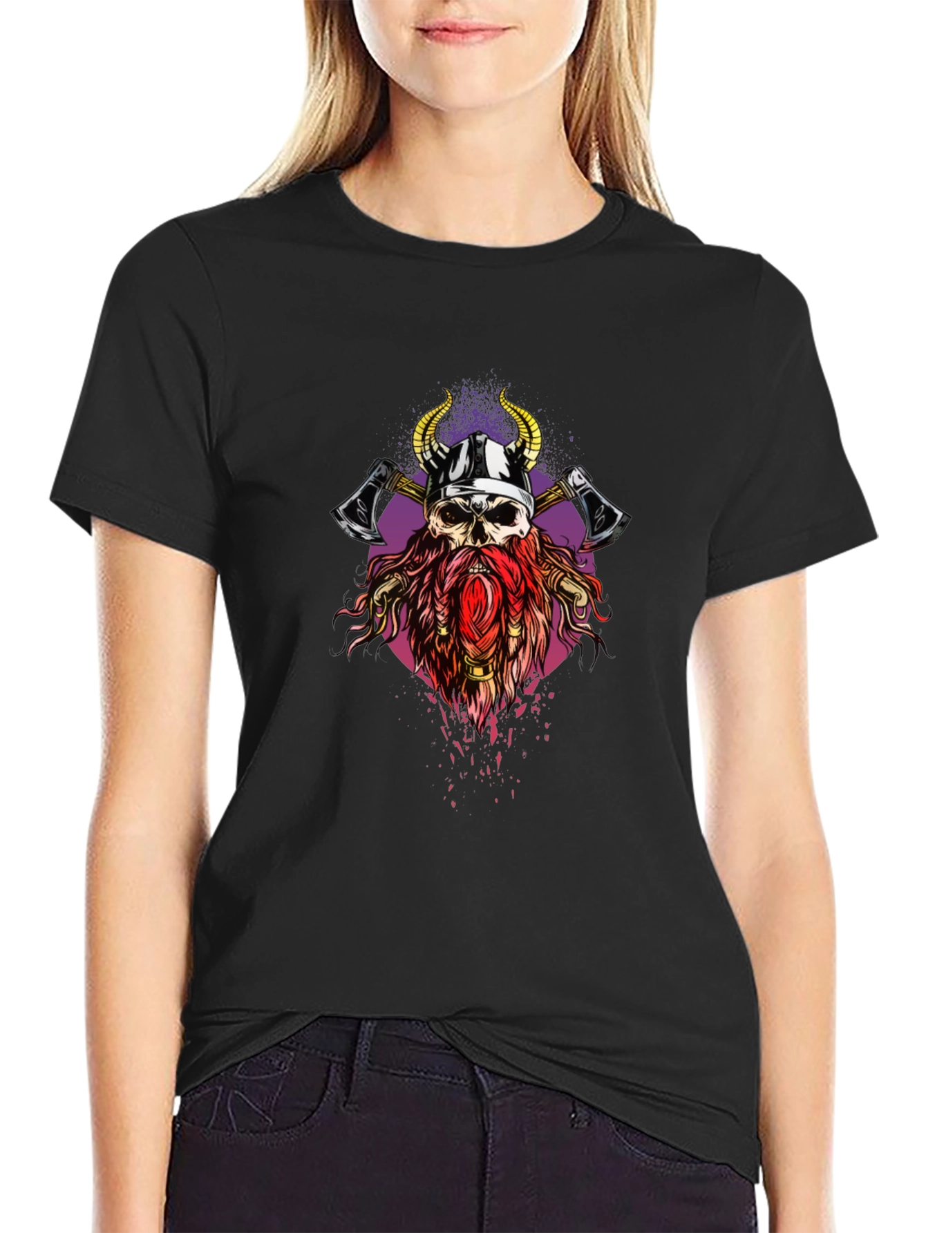 Viking Skull Graphic Tee - Black