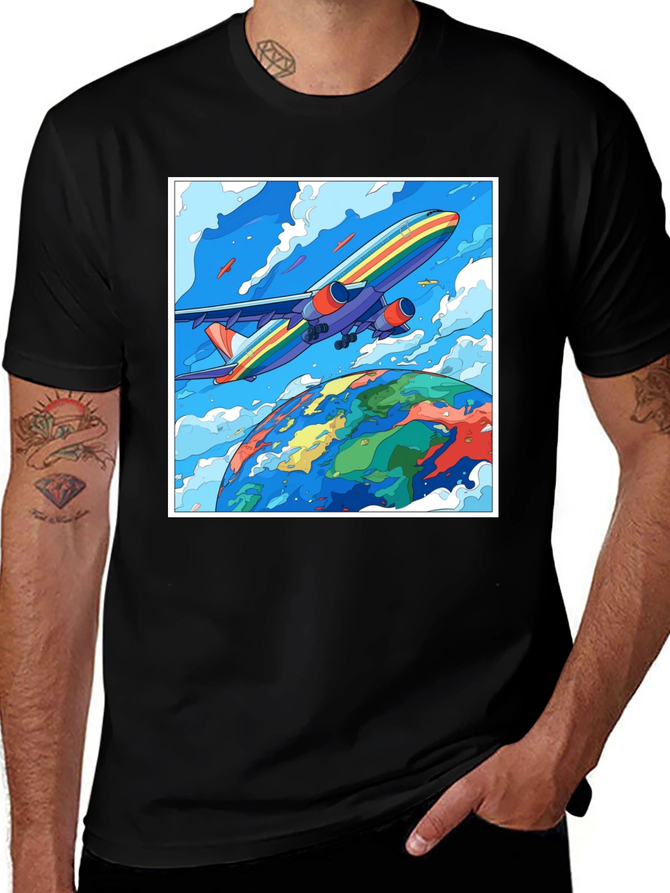 Rainbow Airplane Earth Graphic Tee