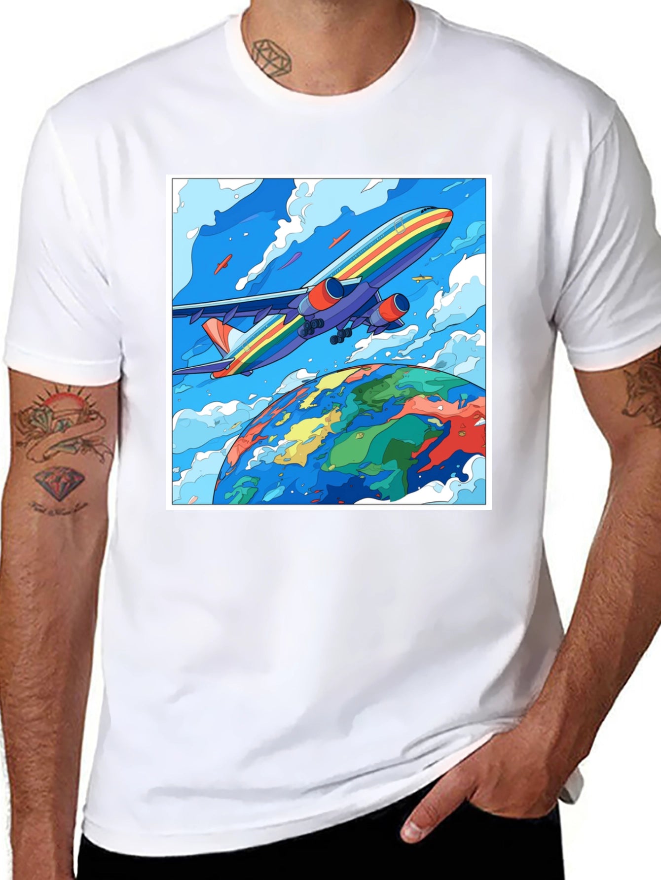 Rainbow Airplane Earth Graphic Tee