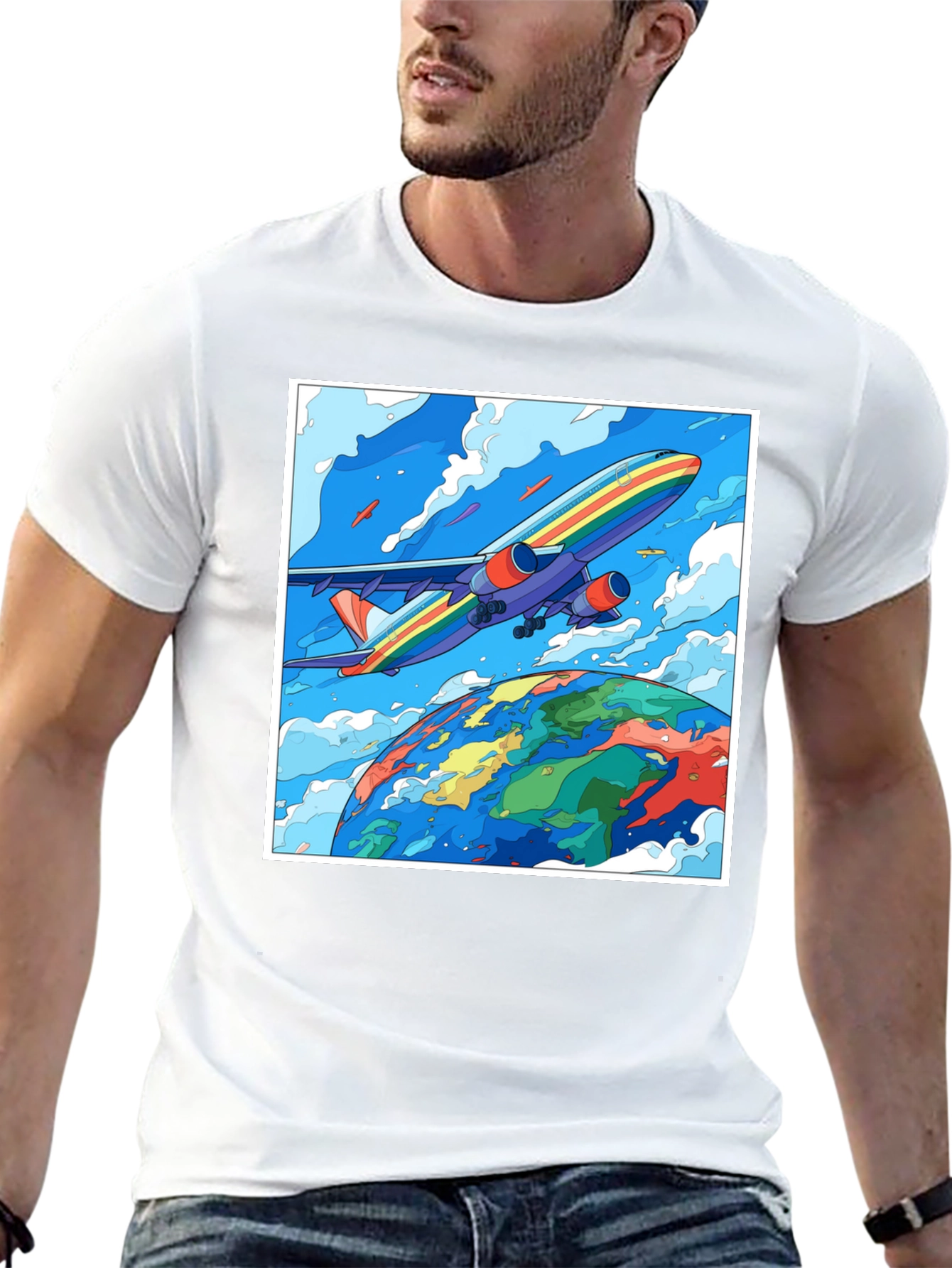 Rainbow Airplane Earth Graphic Tee