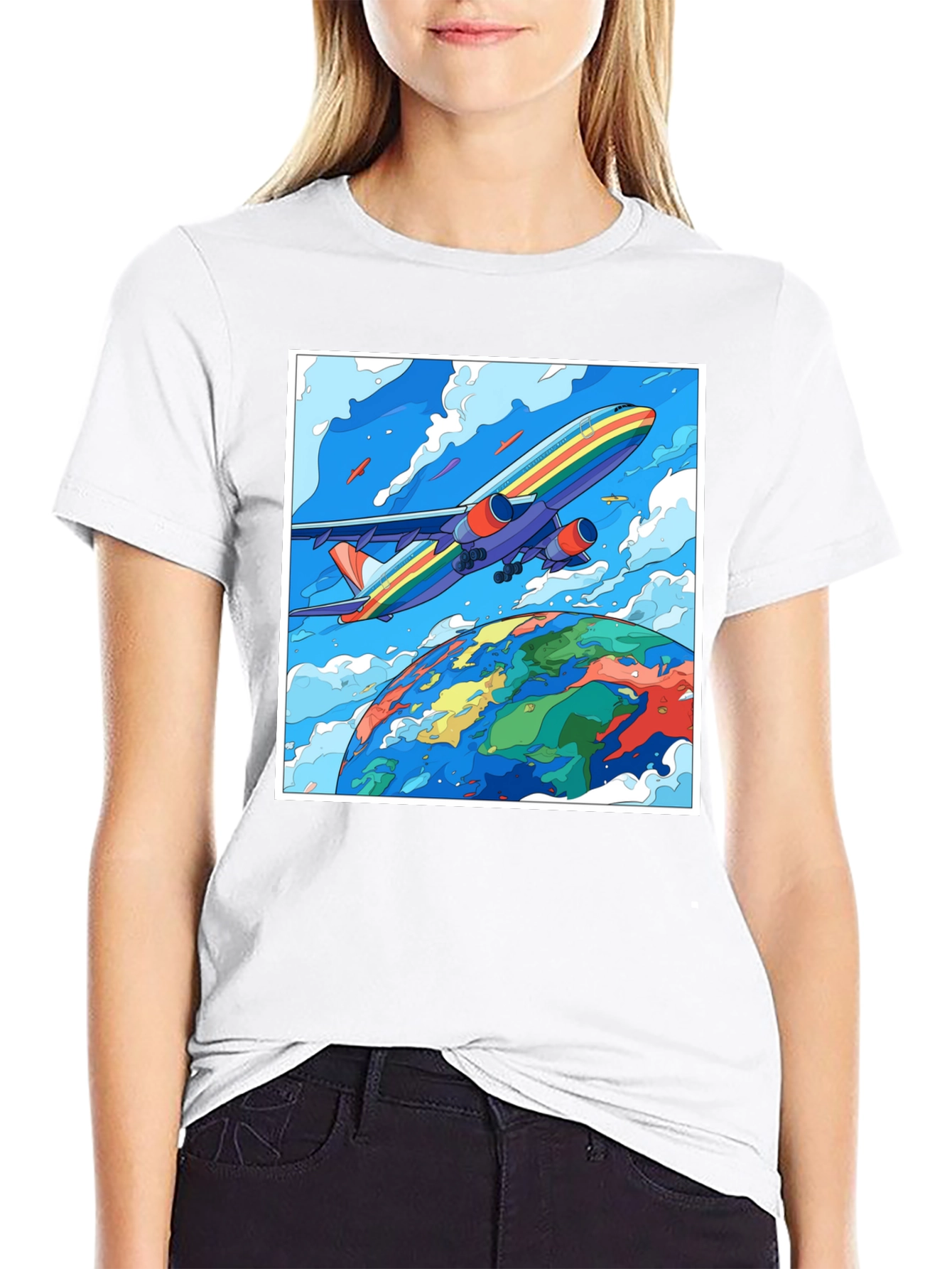 Rainbow Airplane Earth Graphic Tee