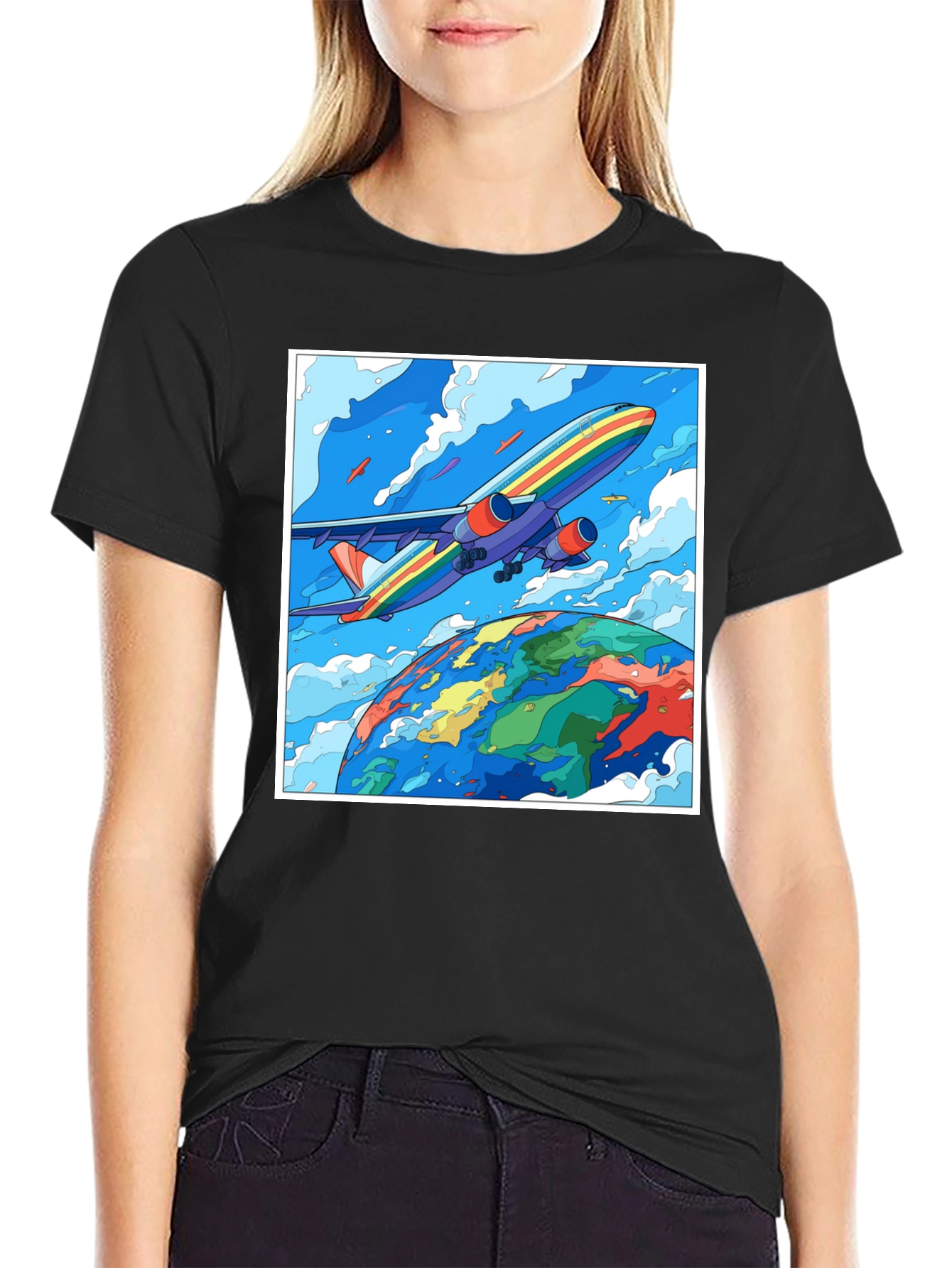 Rainbow Airplane Earth Graphic Tee