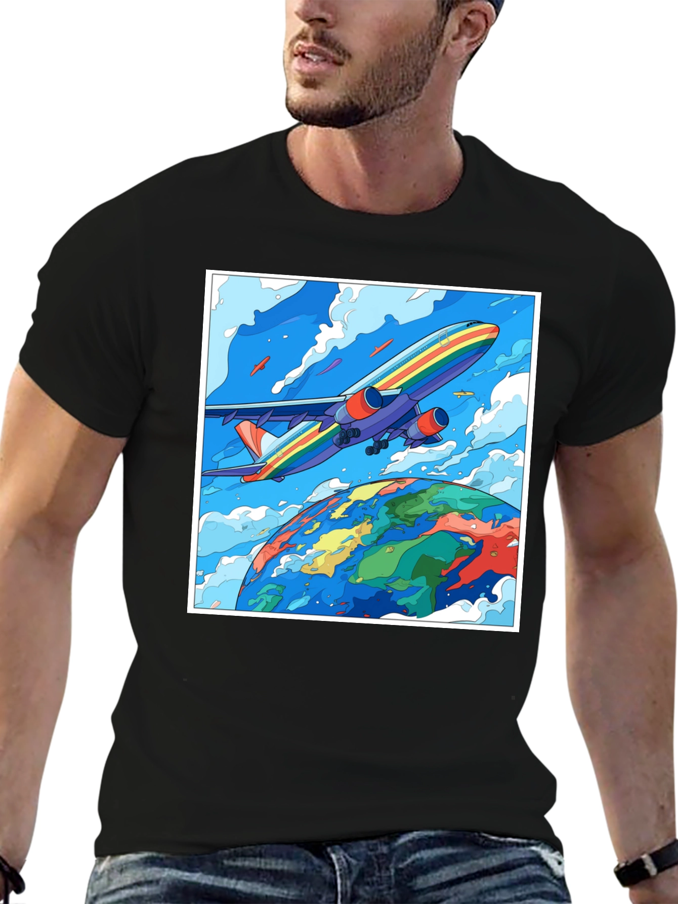 Rainbow Airplane Earth Graphic Tee