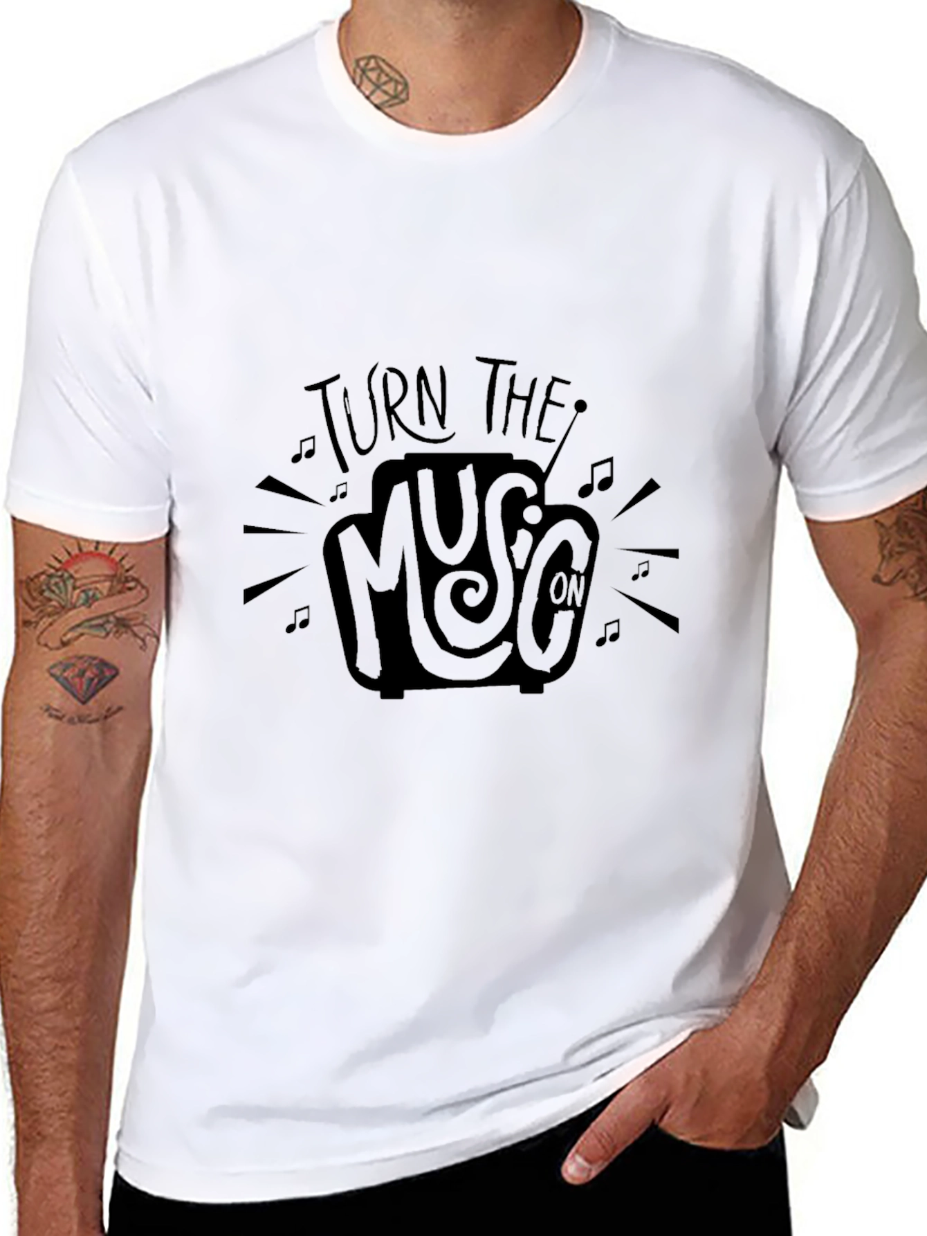 Turn the Music On Black Graphic Tee