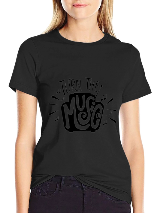Turn the Music On Black Graphic Tee