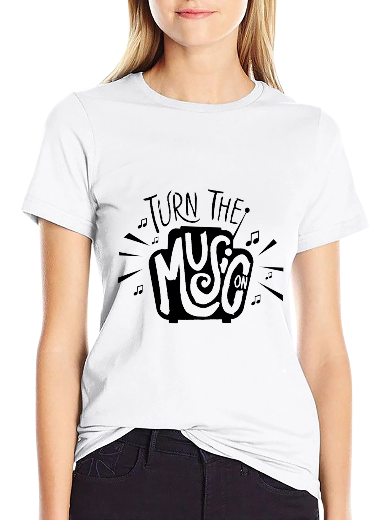 Turn the Music On Black Graphic Tee